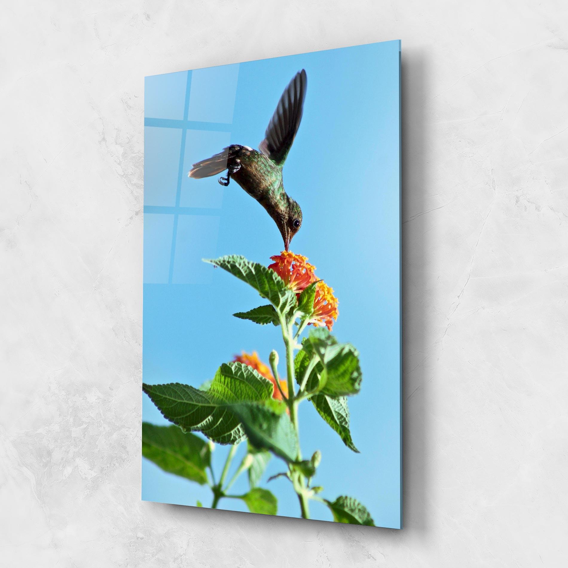 Tablou Sticla Bird Exotic Flower mockup 1
