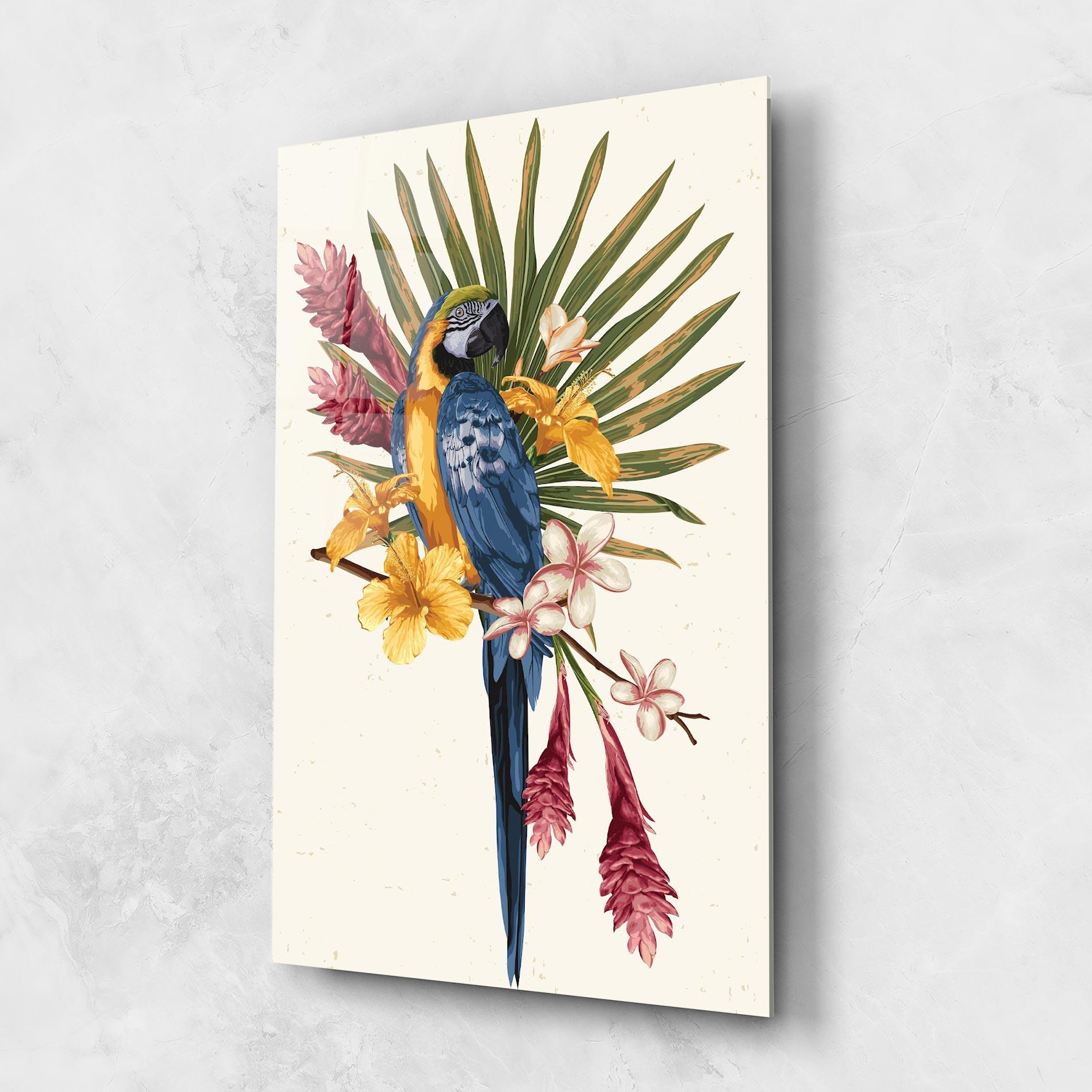 Tablou Sticla Exotic Bird Flower mockup 1