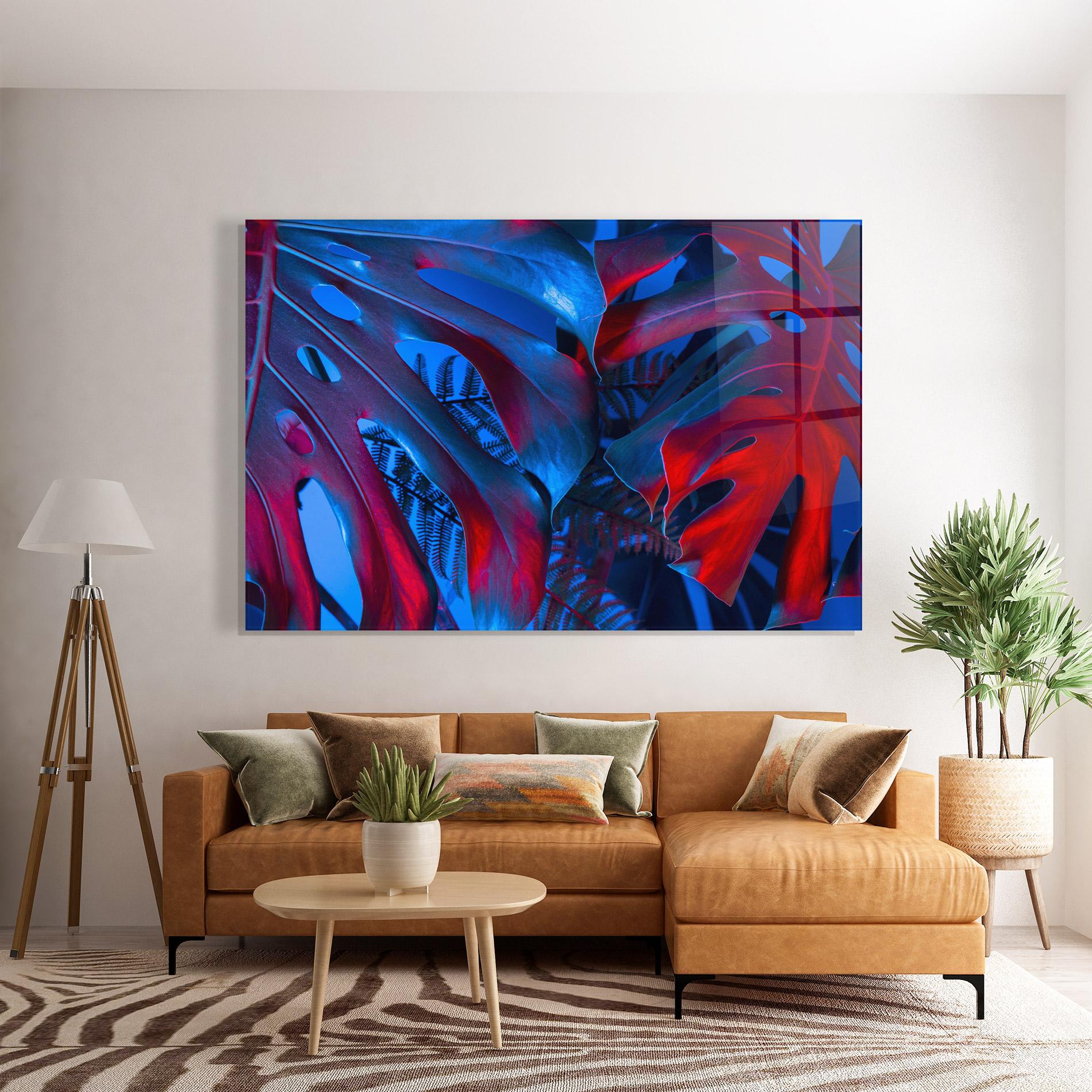 Tablou Sticla Exotic Blue Leaf mockup 7