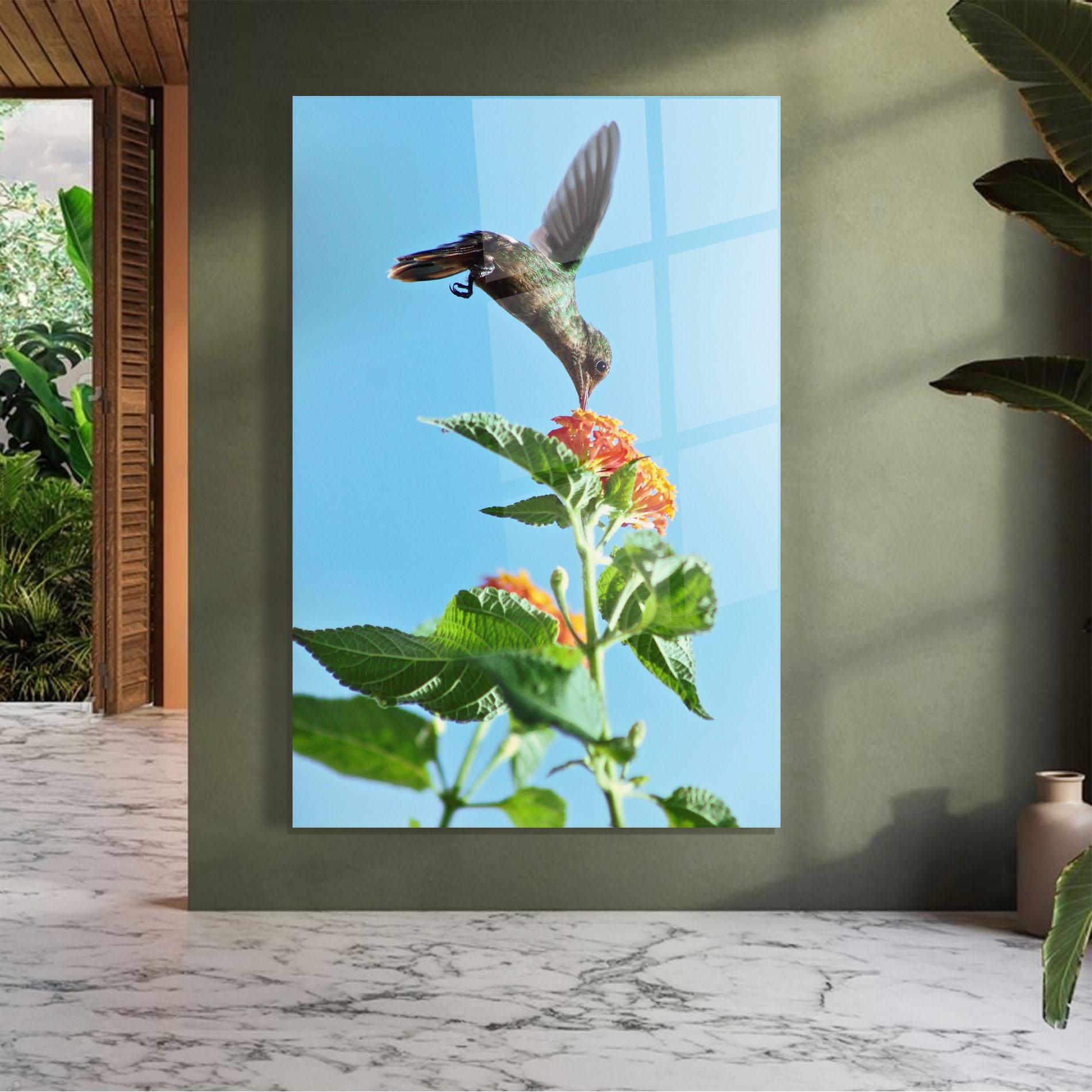 Tablou Sticla Bird Exotic Flower mockup 7