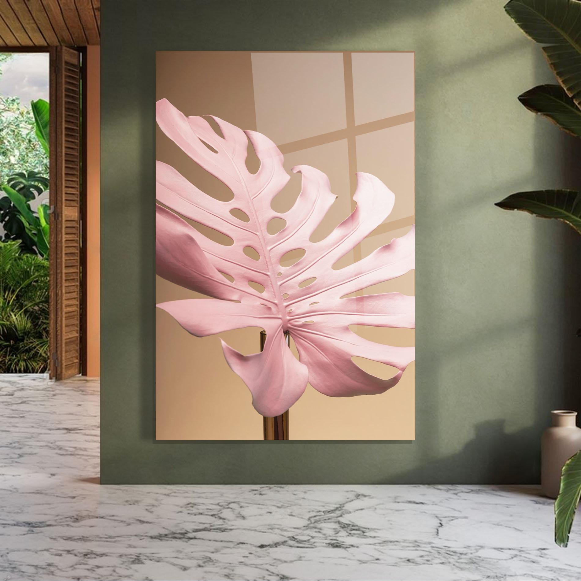 Tablou Sticla Exotic Pink Leaf mockup 7