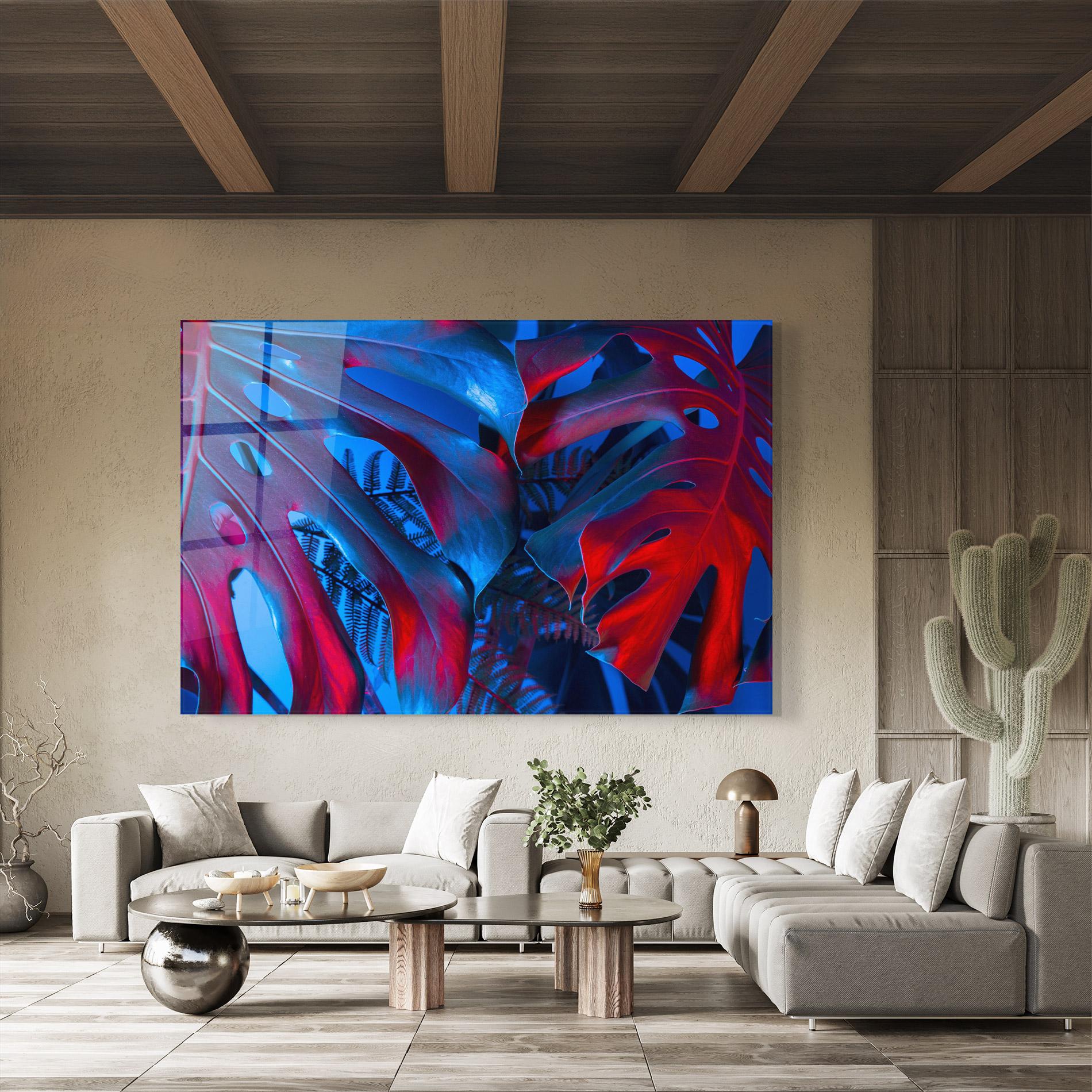 Tablou Sticla Exotic Blue Leaf mockup 8