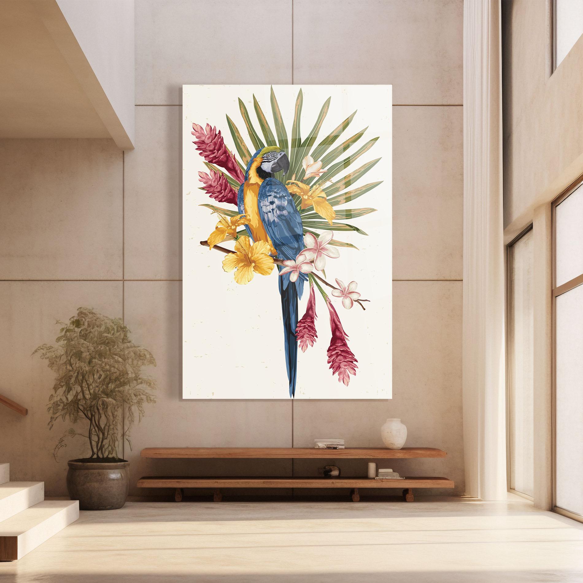 Tablou Sticla Exotic Bird Flower mockup 8