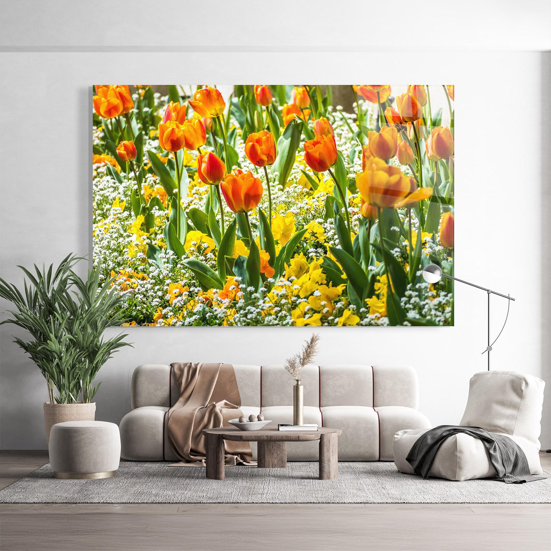 Tablou Sticla Colorful Tulips Garden mockup 9
