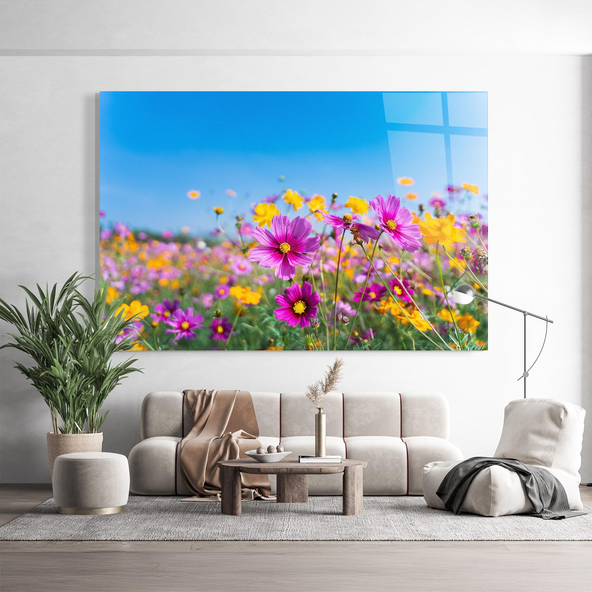 Tablou Sticla Cosmos Flowers Grassland mockup 9