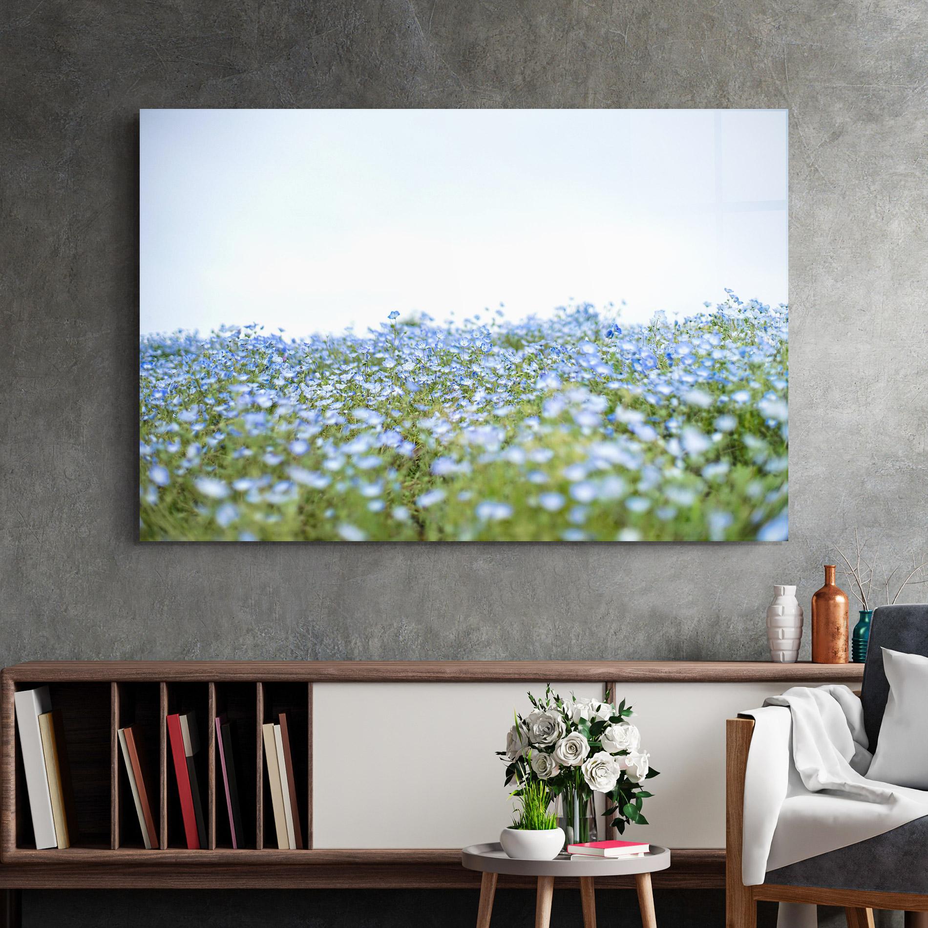 Tablou Sticla Blue Wild Flowers mockup 2