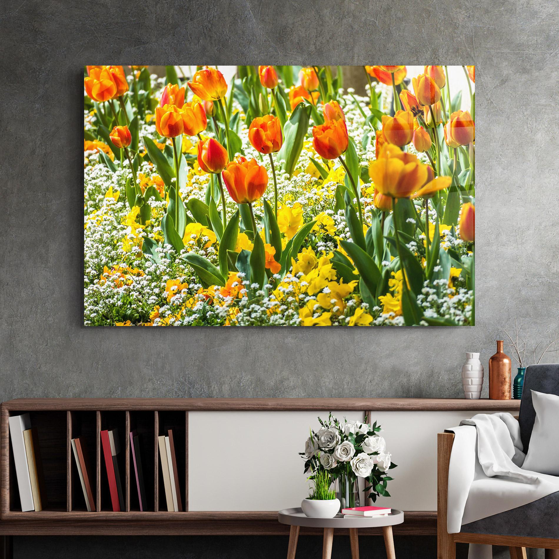 Tablou Sticla Colorful Tulips Garden mockup 2