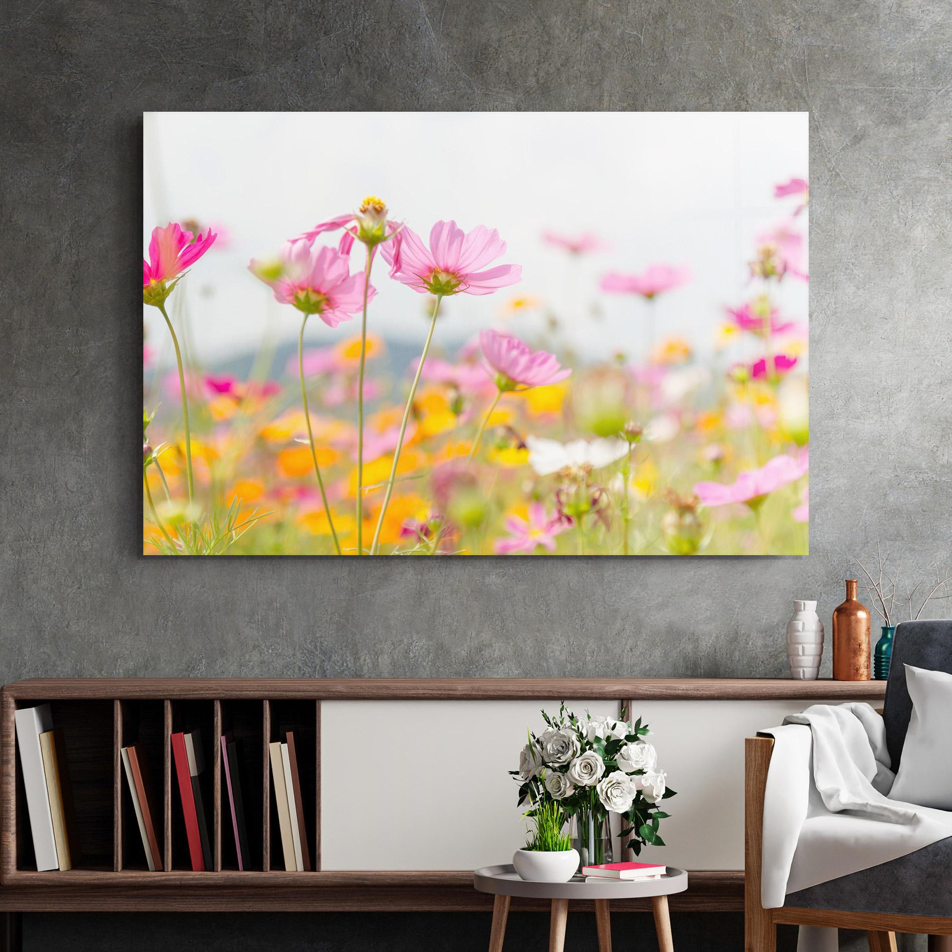 Tablou Sticla Cosmos Beauty Flowers mockup 2