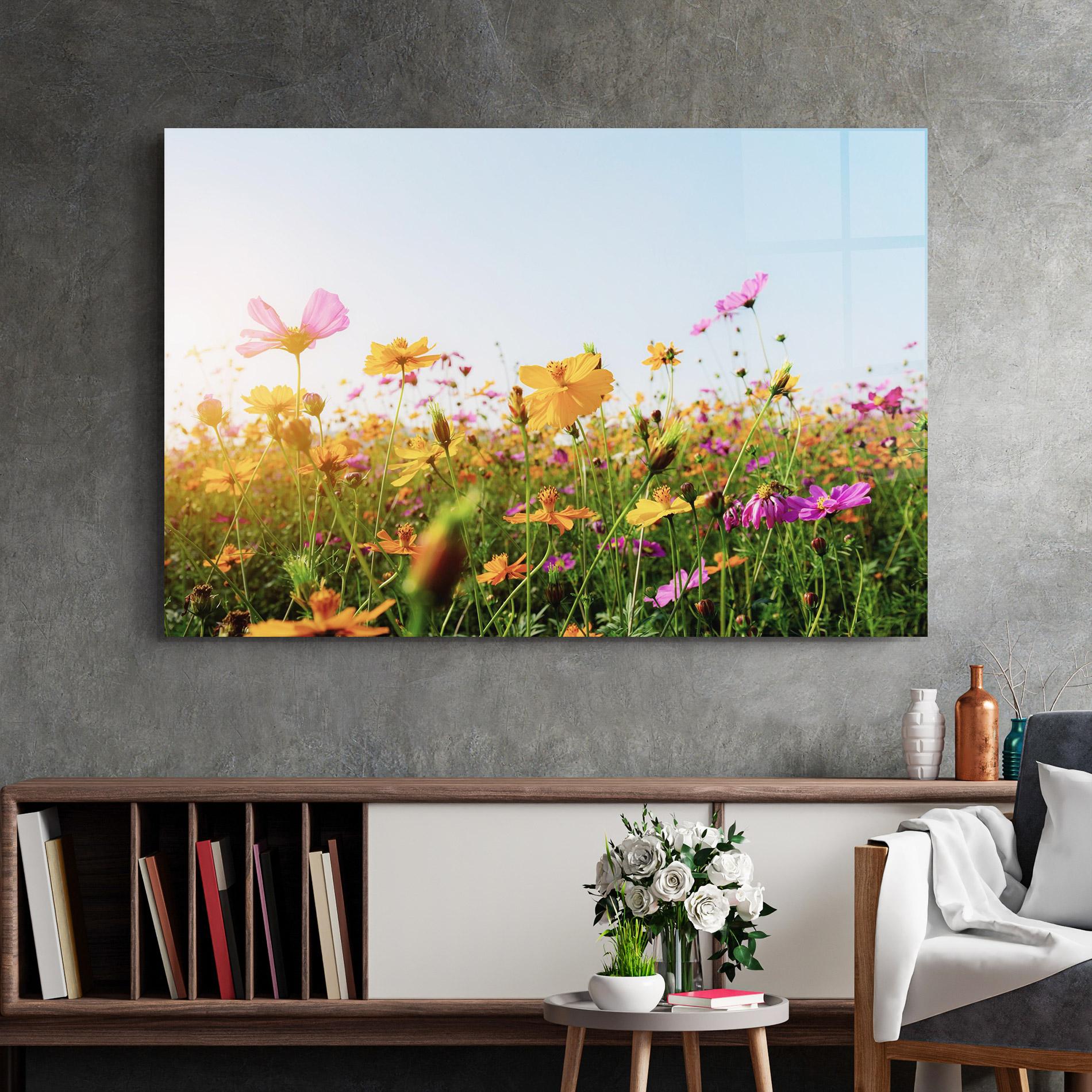 Tablou Sticla Cosmos Field Sunset mockup 2