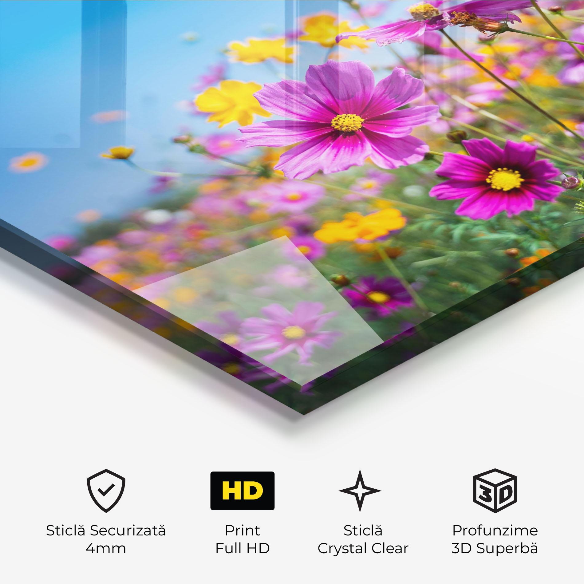 Tablou Sticla Cosmos Flowers Grassland mockup 3