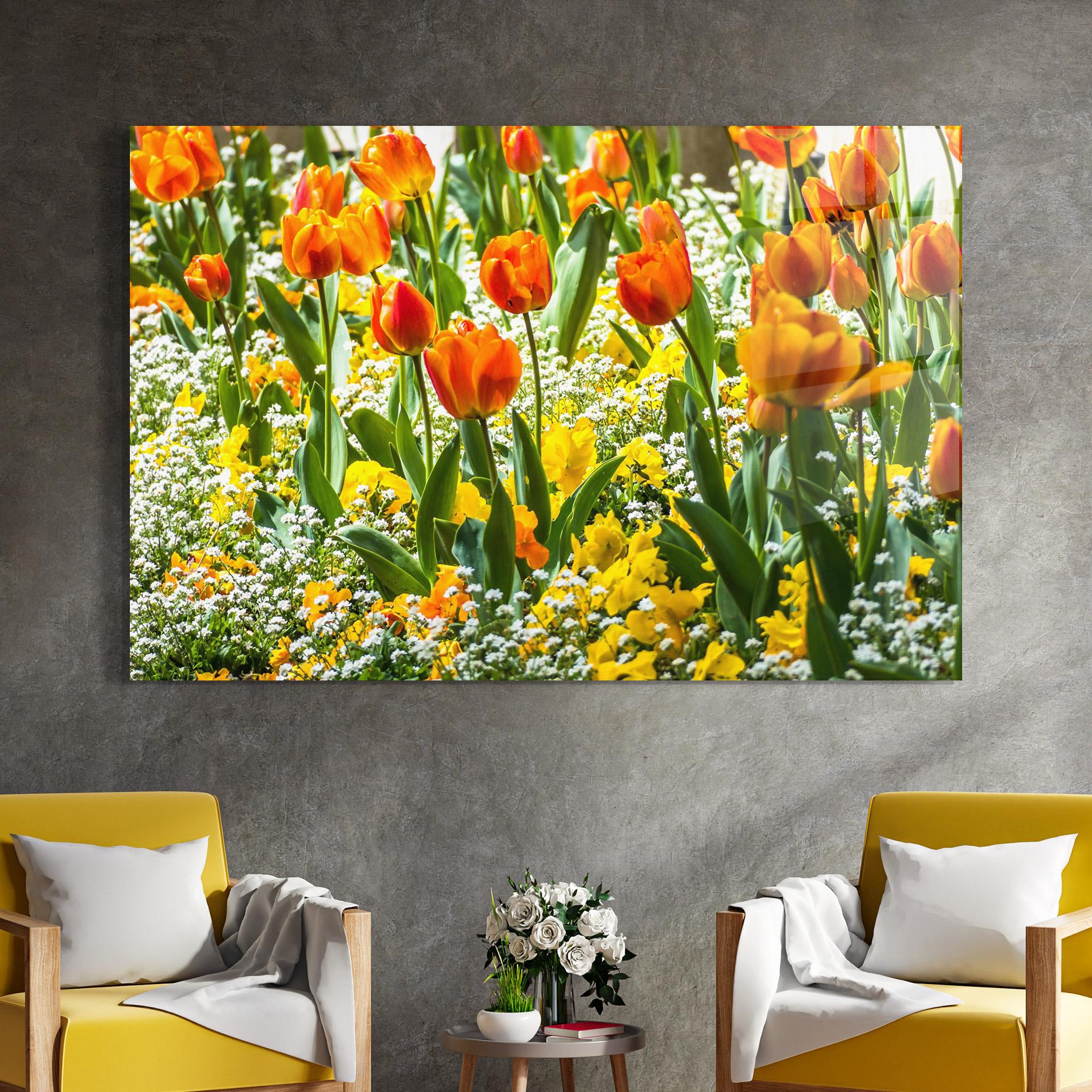 Tablou Sticla Colorful Tulips Garden mockup 4