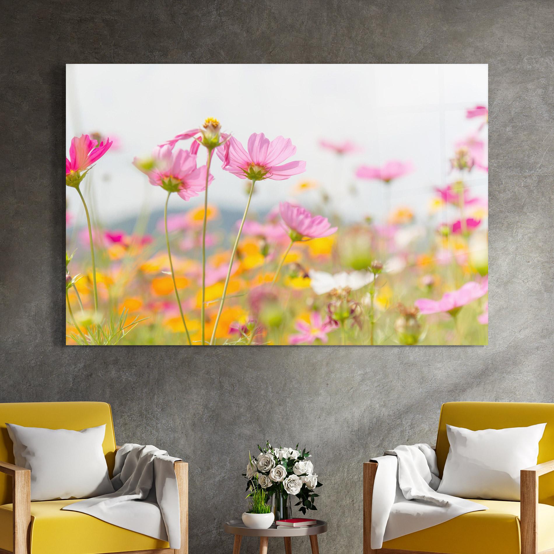 Tablou Sticla Cosmos Beauty Flowers mockup 4