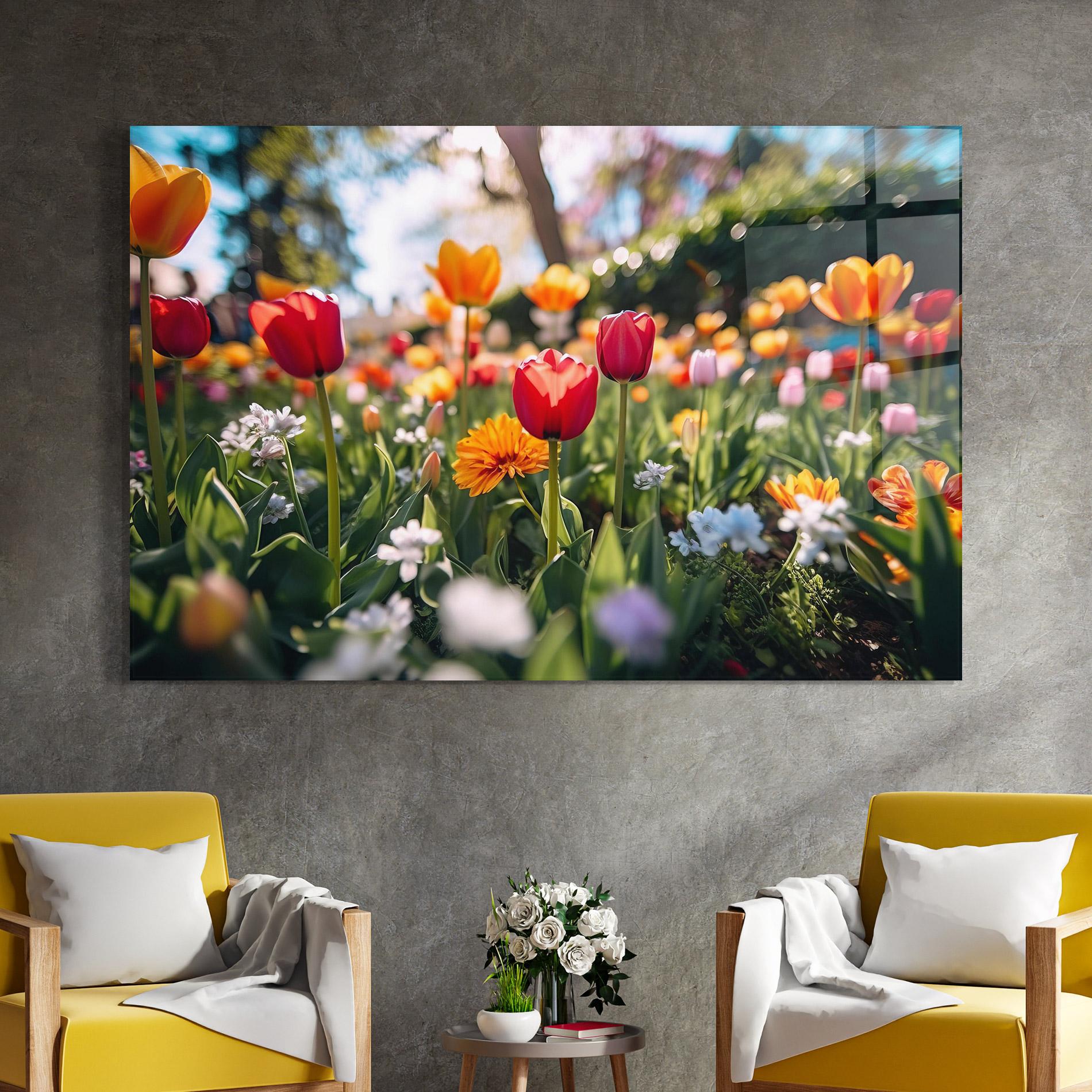 Tablou Sticla Garden Tulips Mix mockup 4