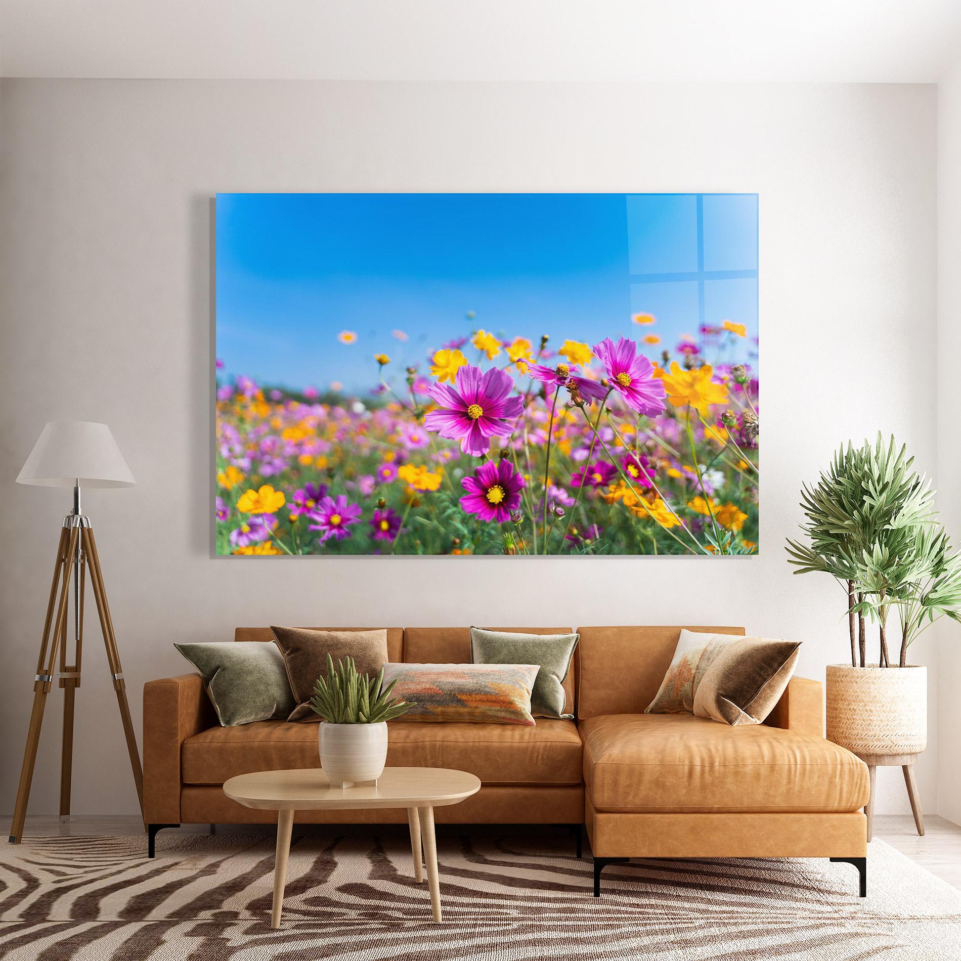 Tablou Sticla Cosmos Flowers Grassland mockup 7