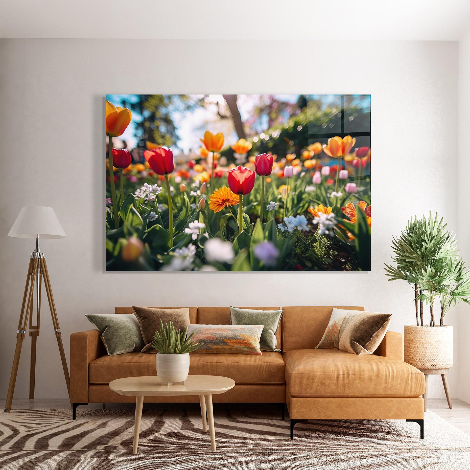 Tablou Sticla Garden Tulips Mix mockup 7