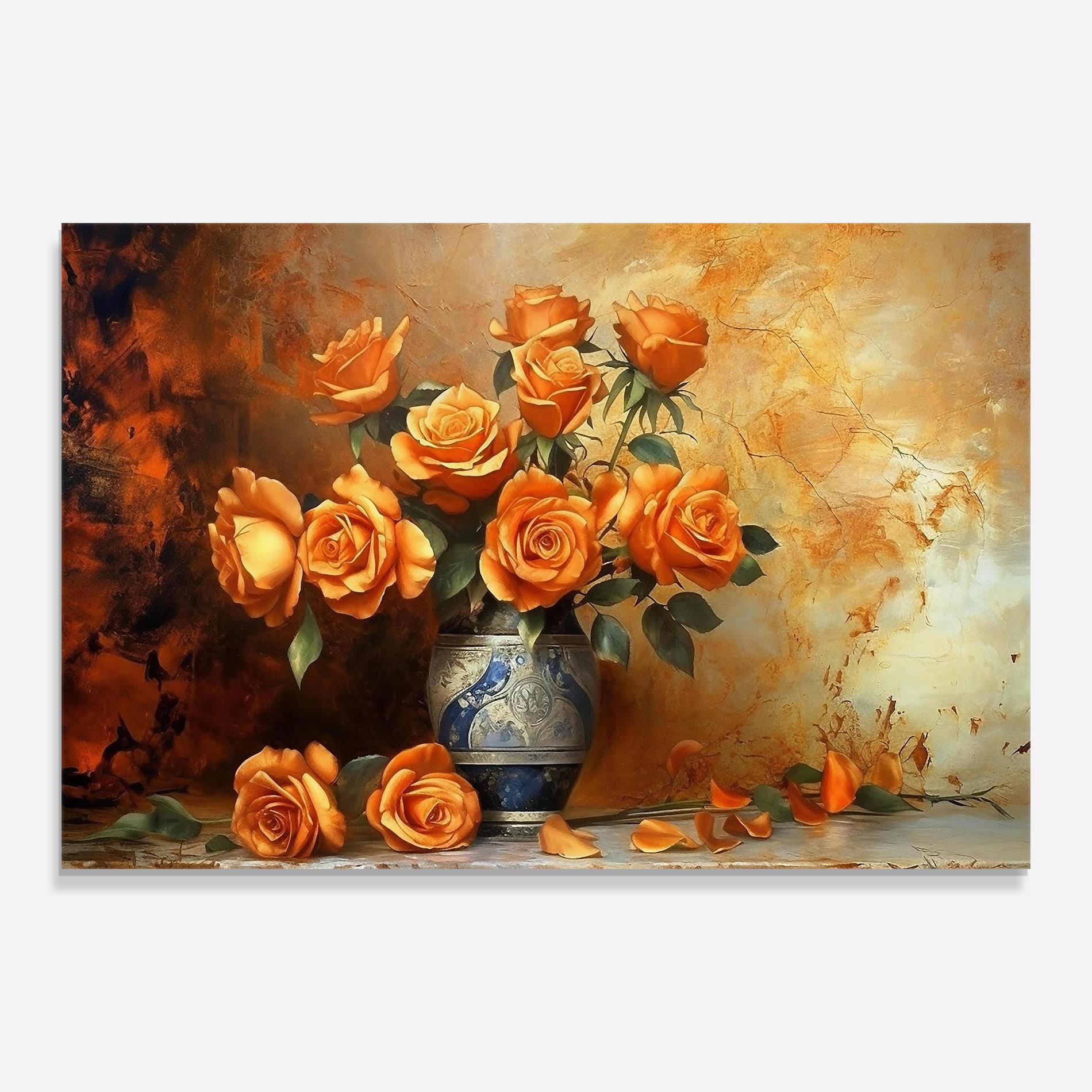 Tablou Sticla Pretty Orange Rose Vase mockup 0