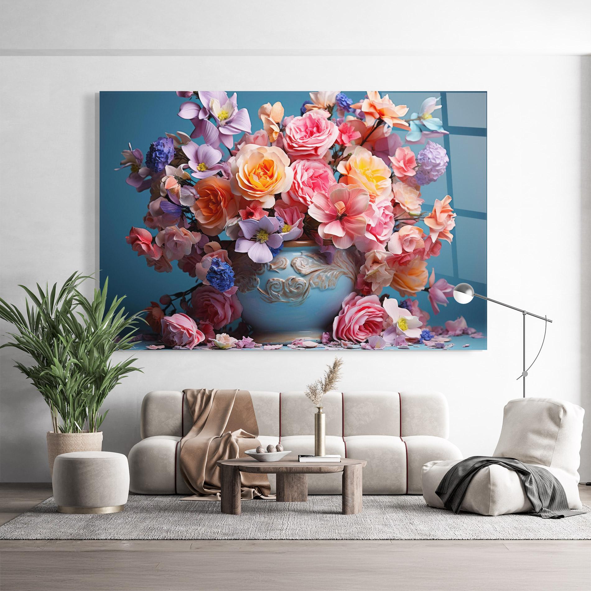 Tablou Sticla Blue Vase Flowers mockup 9