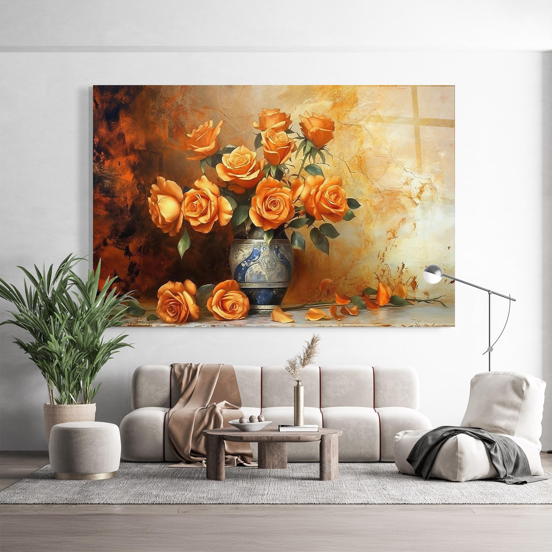 Tablou Sticla Pretty Orange Rose Vase mockup 9