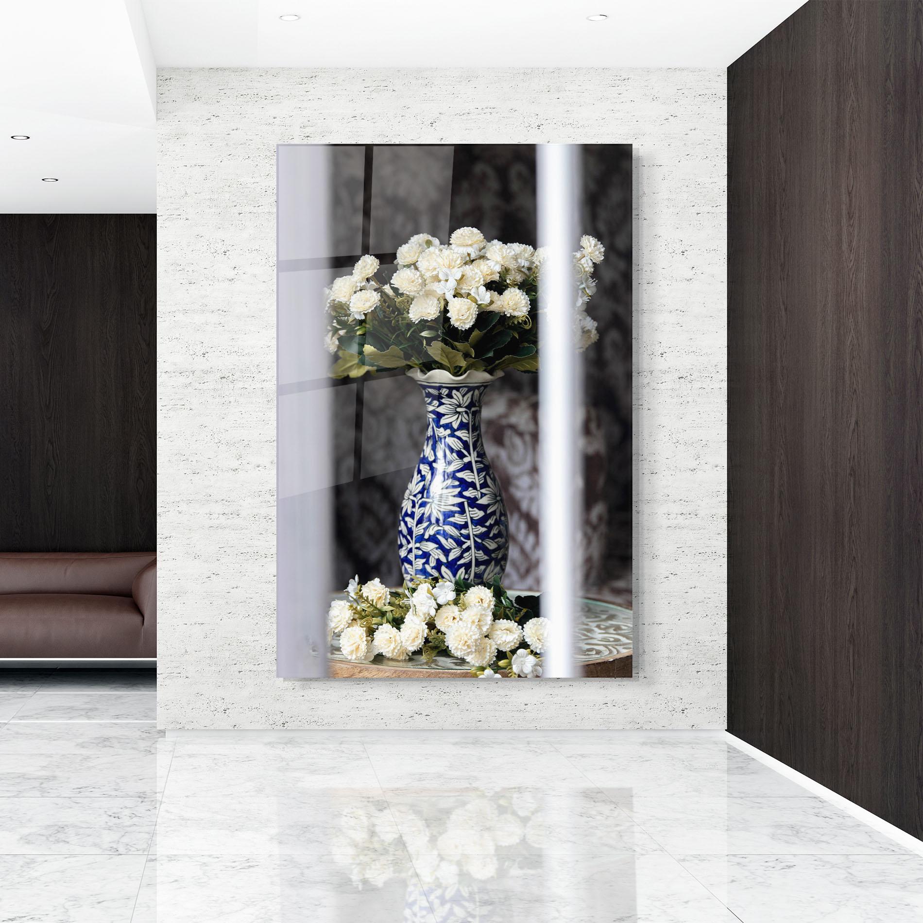 Tablou Sticla Blue Patern Vase mockup 9