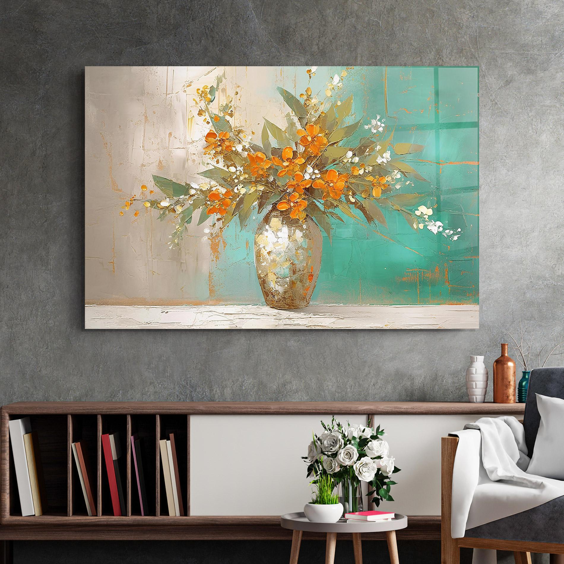 Tablou Sticla Grey Vase Orange mockup 2