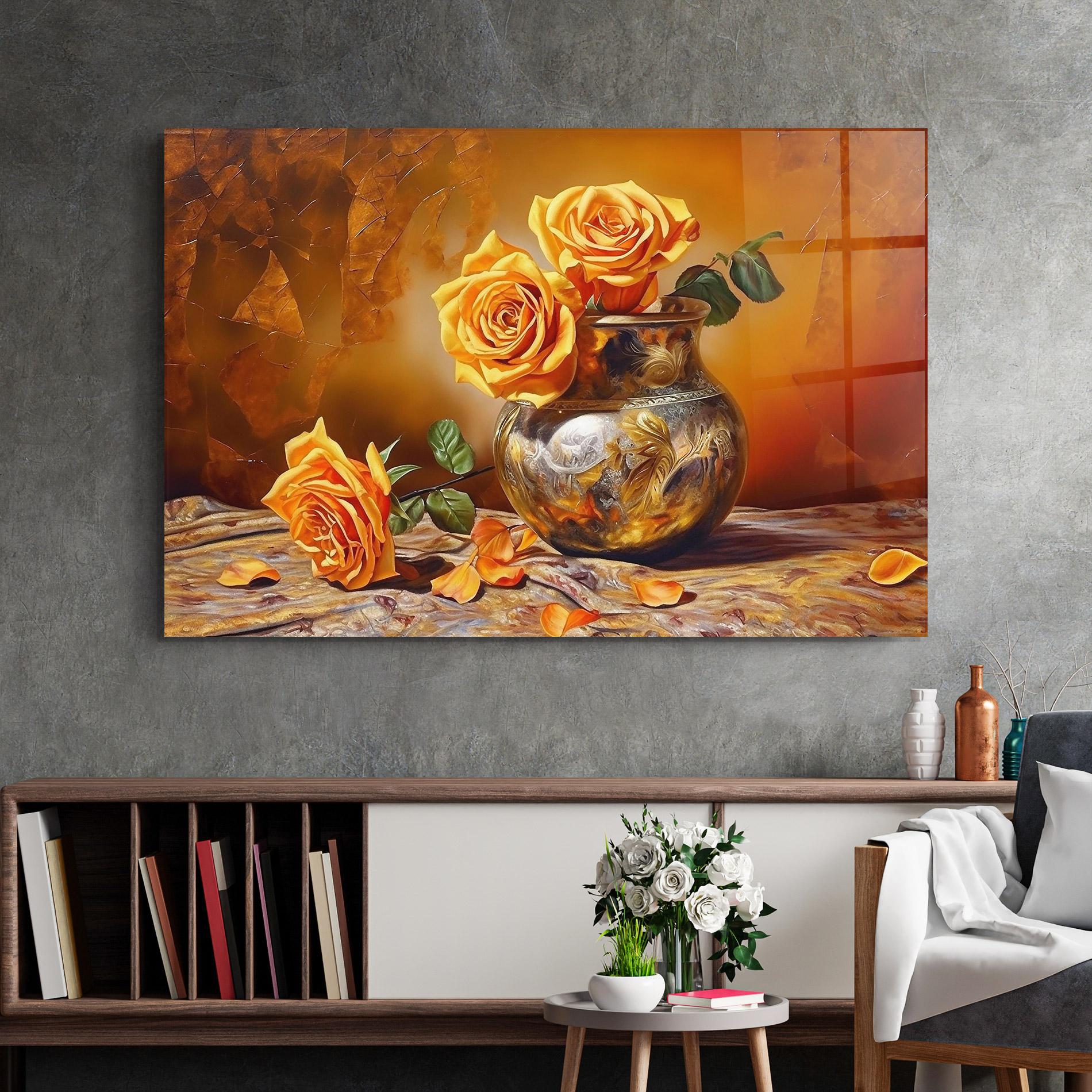 Tablou Sticla Orange Roses Vase mockup 2