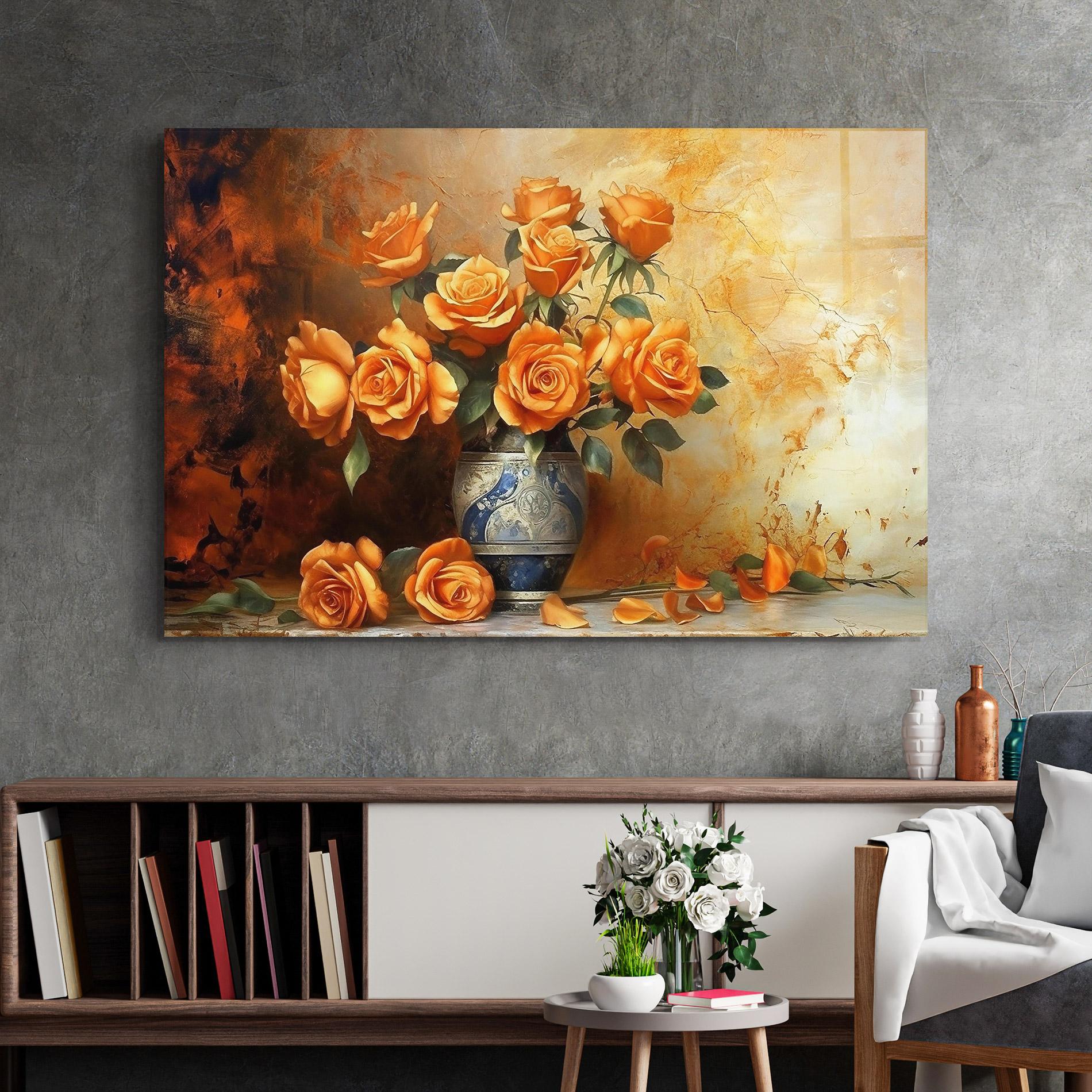 Tablou Sticla Pretty Orange Rose Vase mockup 2