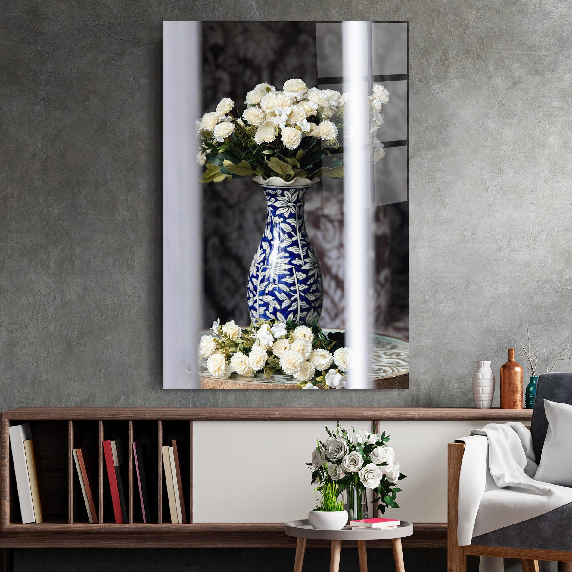 Tablou Sticla Blue Patern Vase mockup 2