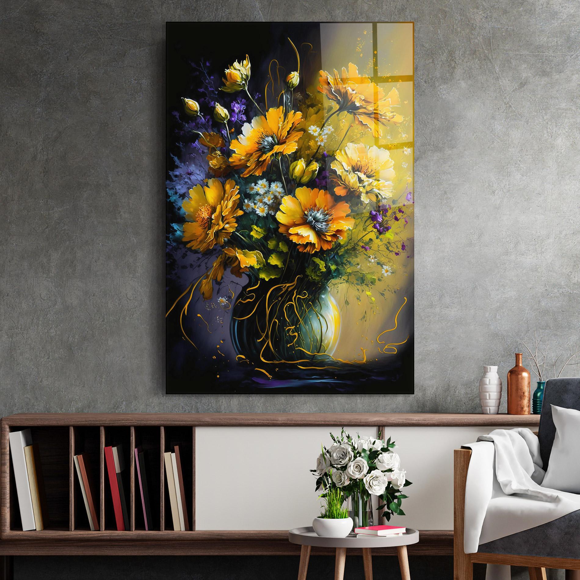 Tablou Sticla Yellow Flower Art Vase mockup 2