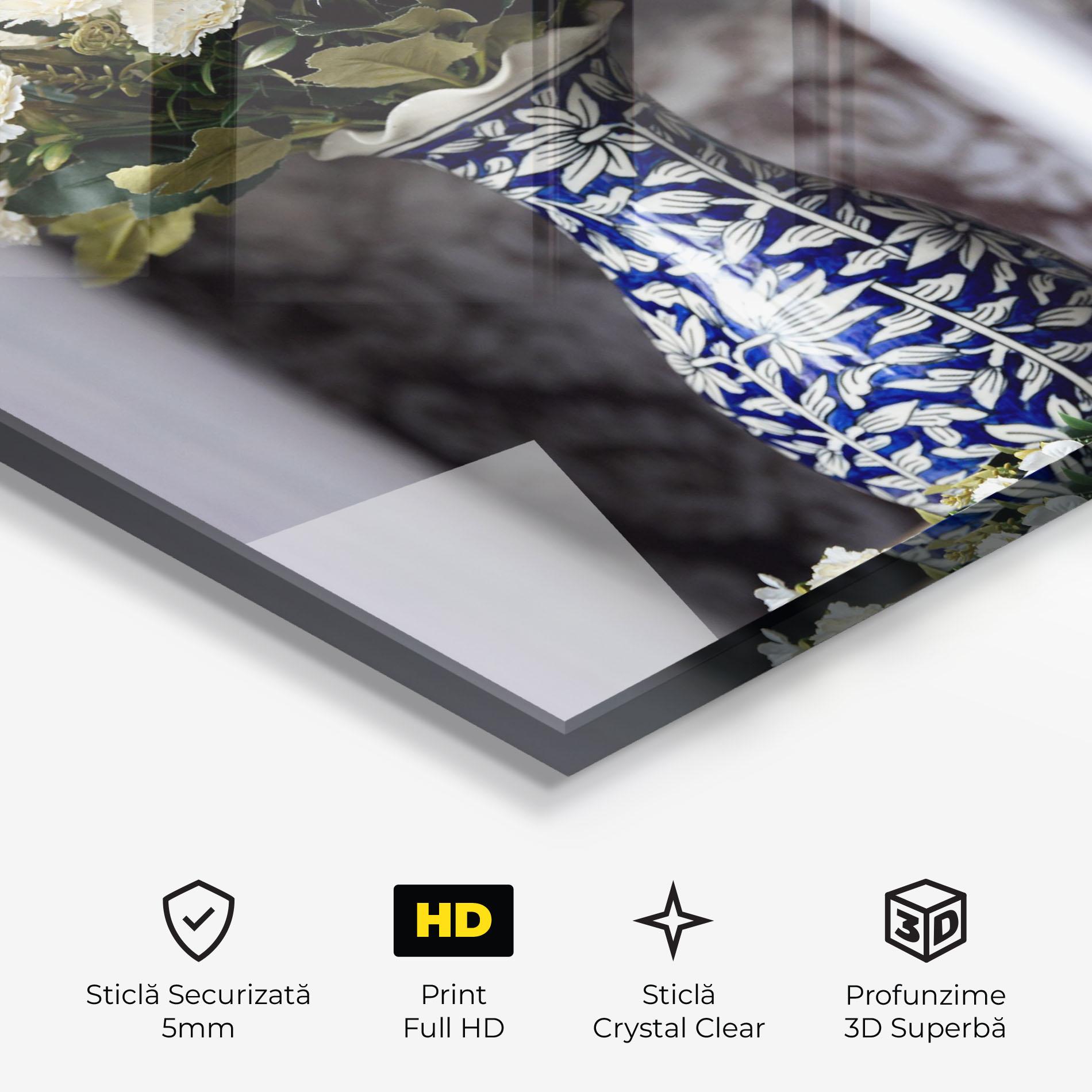 Tablou Sticla Blue Patern Vase mockup 3