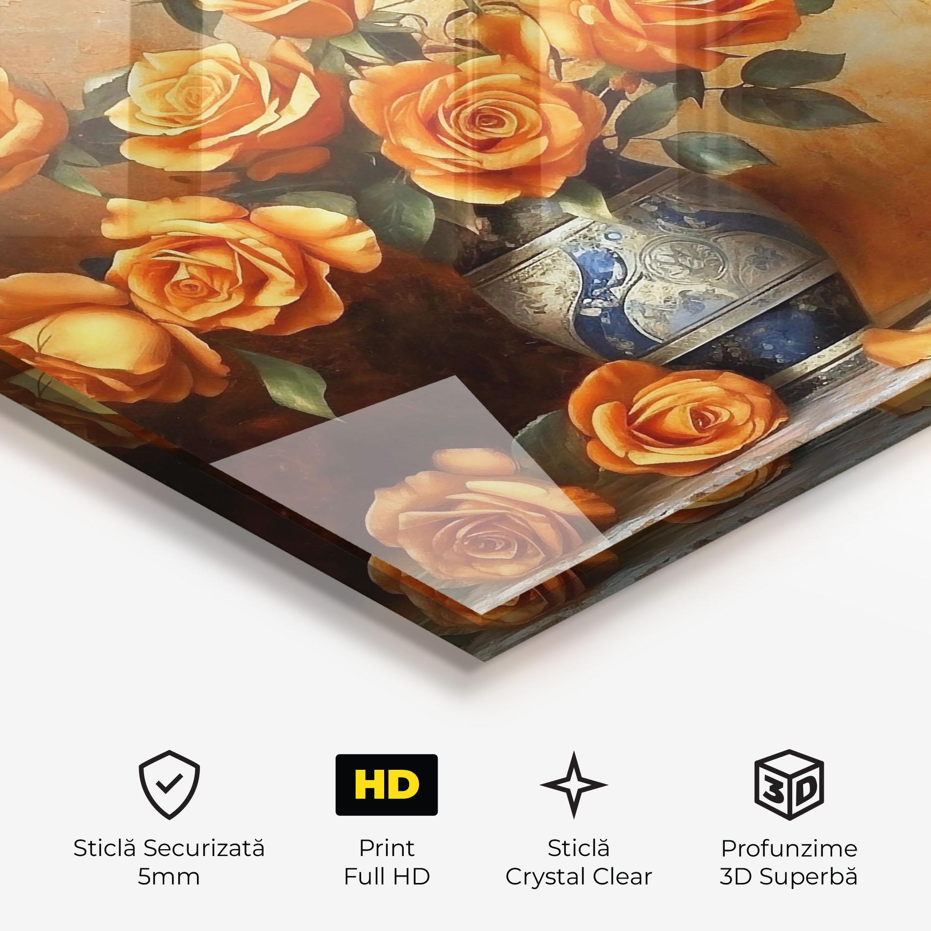 Tablou Sticla Pretty Orange Rose Vase mockup 3