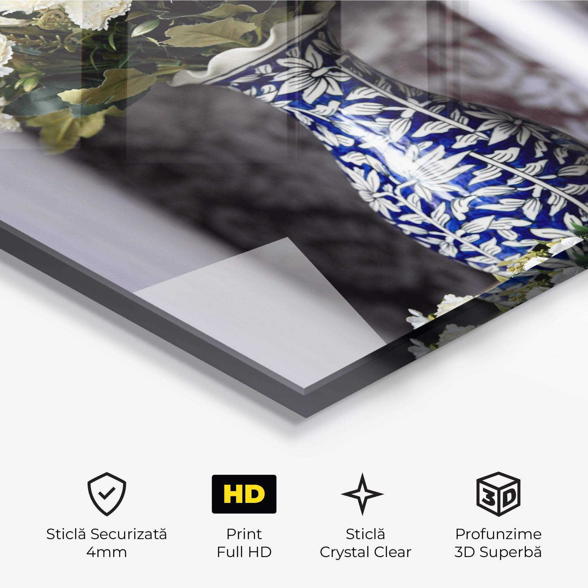 Tablou Sticla Blue Patern Vase mockup 3