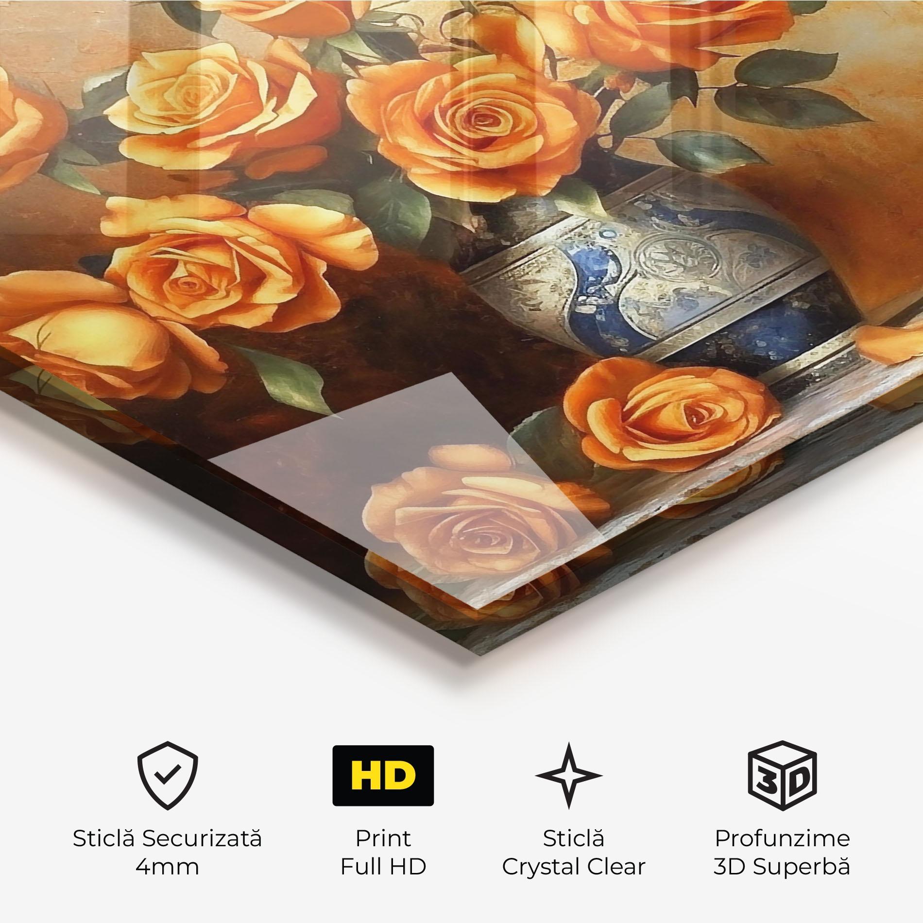 Tablou Sticla Pretty Orange Rose Vase mockup 3