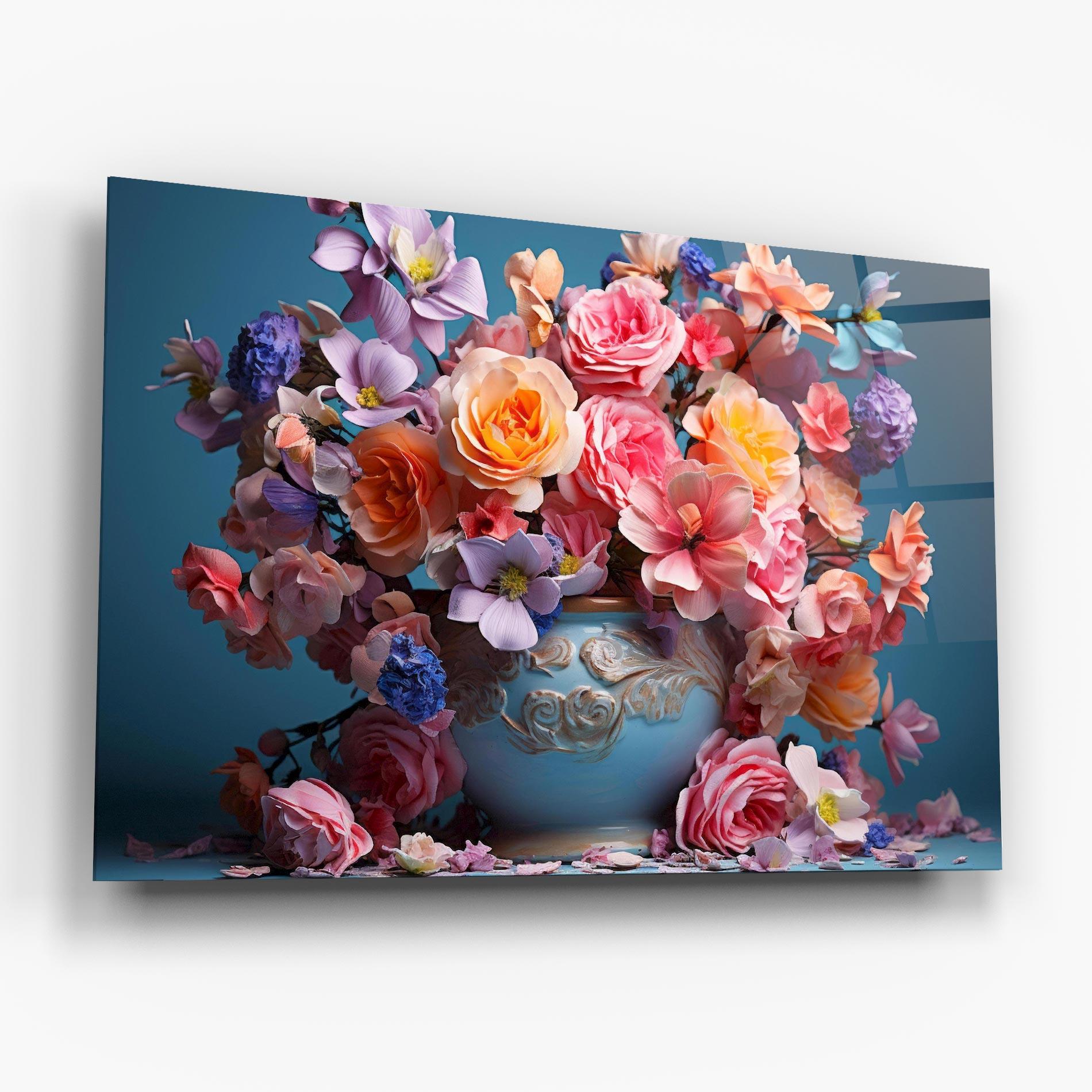 Tablou Sticla Blue Vase Flowers mockup 6