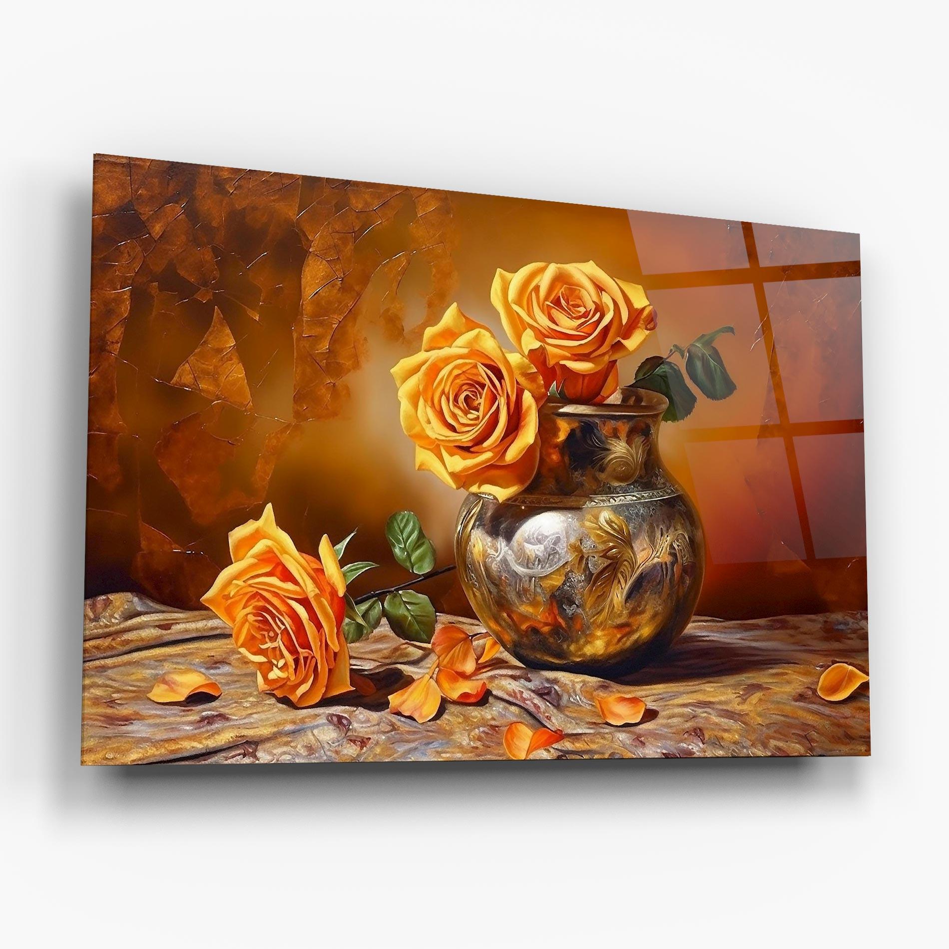 Tablou Sticla Orange Roses Vase mockup 6