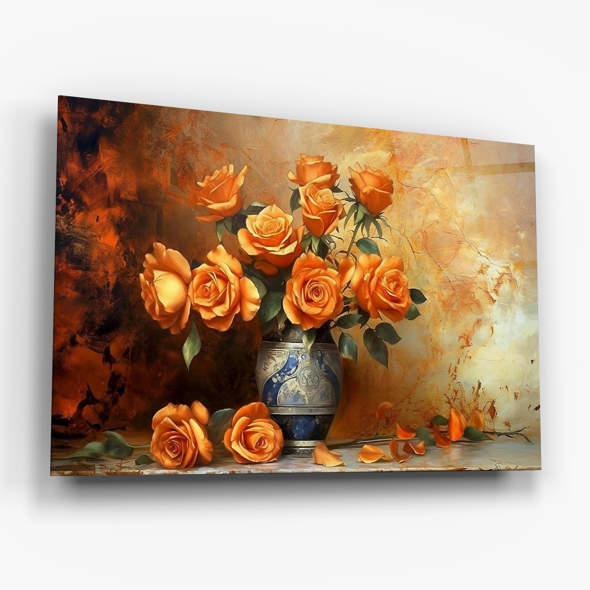 Tablou Sticla Pretty Orange Rose Vase mockup 6