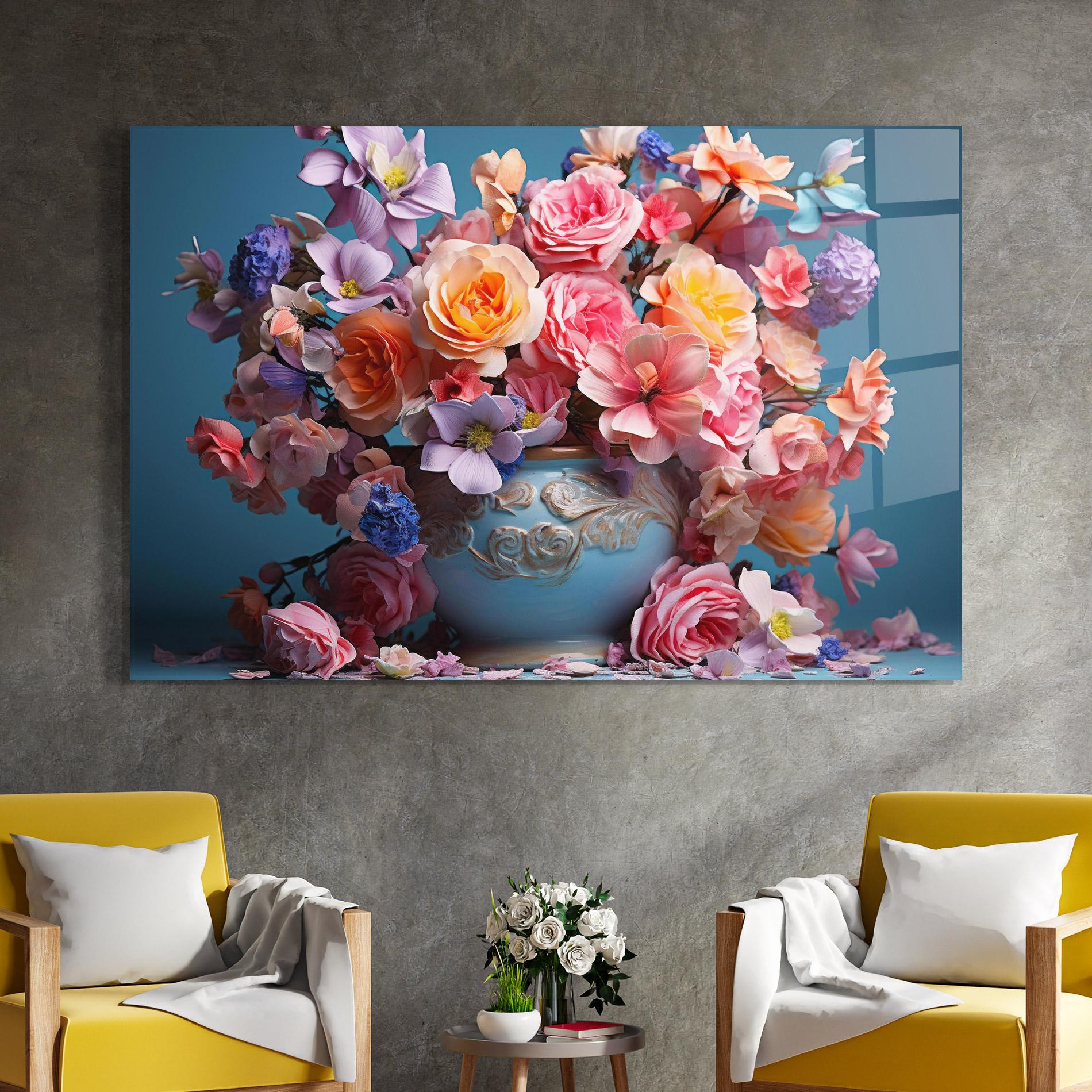 Tablou Sticla Blue Vase Flowers mockup 4