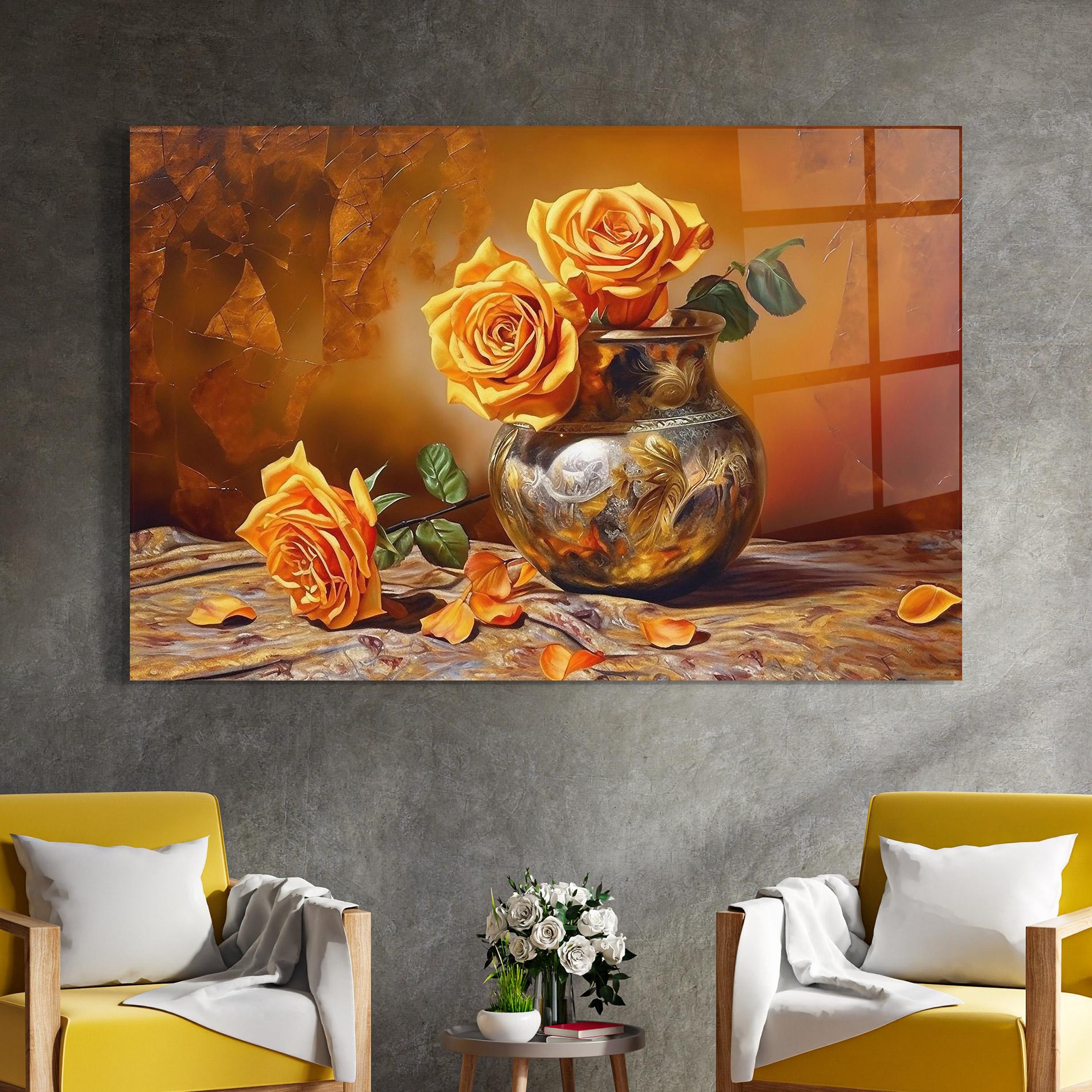 Tablou Sticla Orange Roses Vase mockup 4
