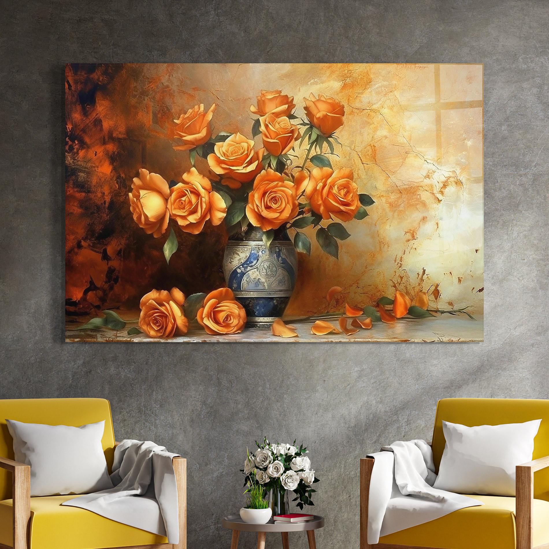 Tablou Sticla Pretty Orange Rose Vase mockup 4