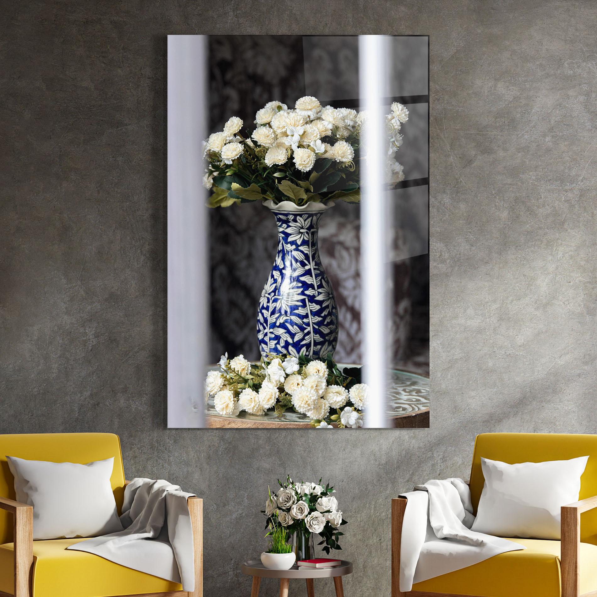 Tablou Sticla Blue Patern Vase mockup 4