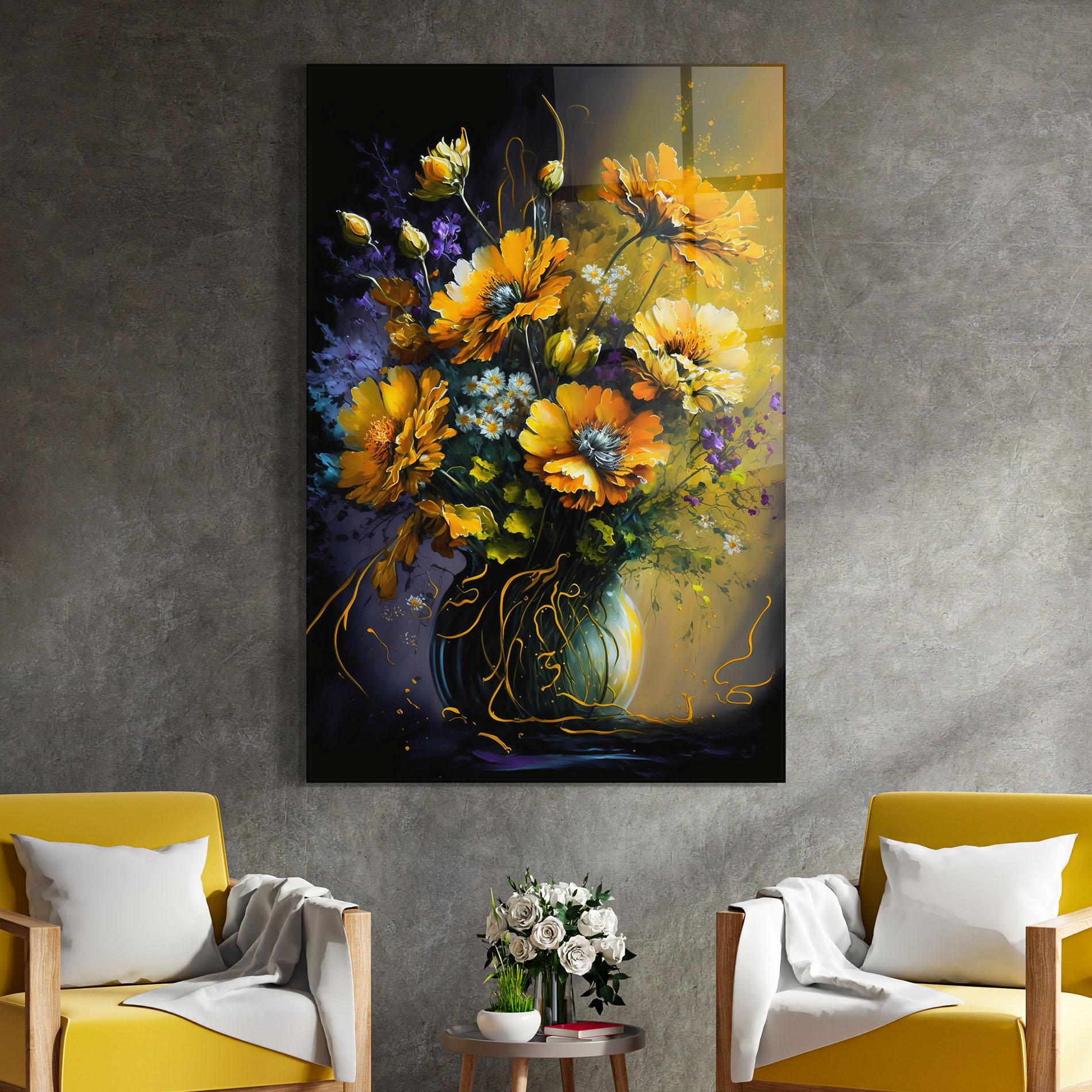 Tablou Sticla Yellow Flower Art Vase mockup 4