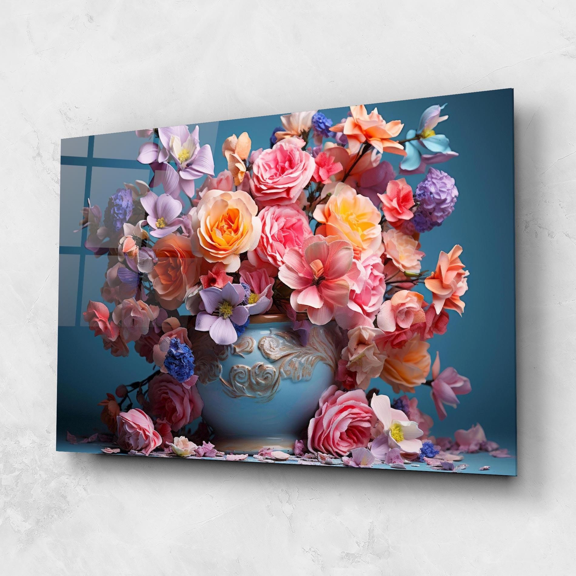 Tablou Sticla Blue Vase Flowers mockup 1