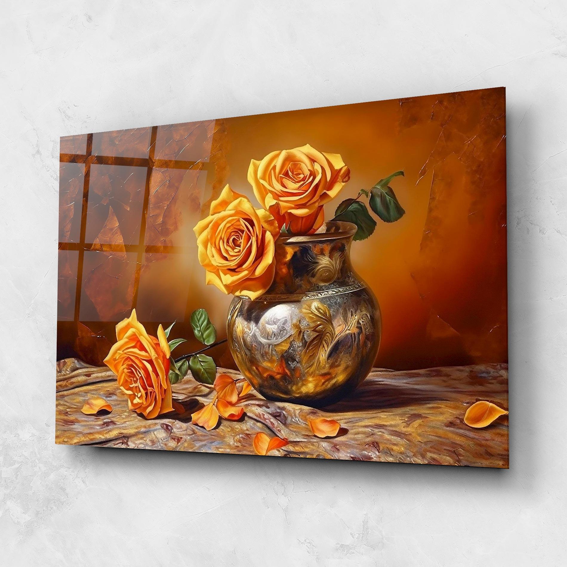 Tablou Sticla Orange Roses Vase mockup 1