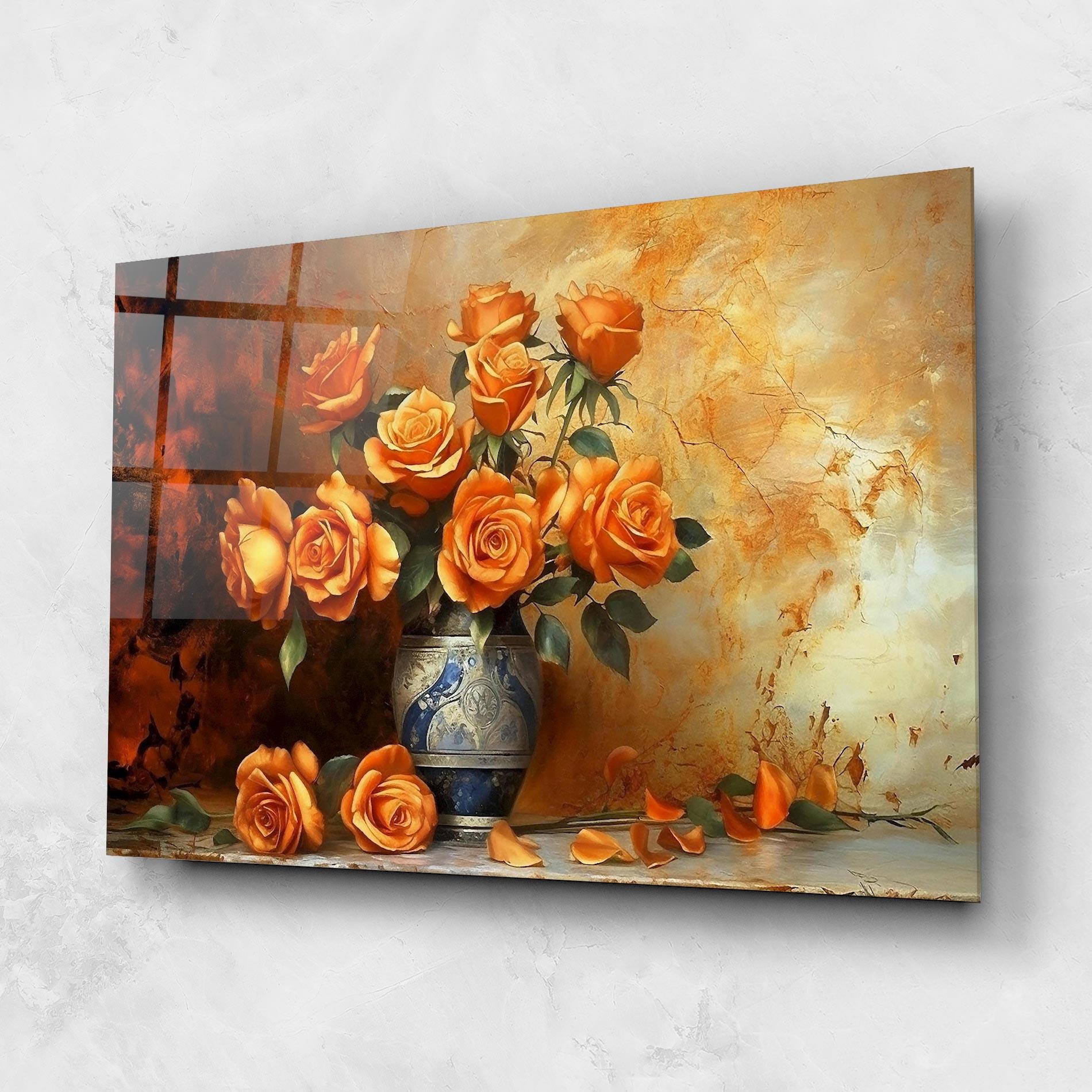 Tablou Sticla Pretty Orange Rose Vase mockup 1