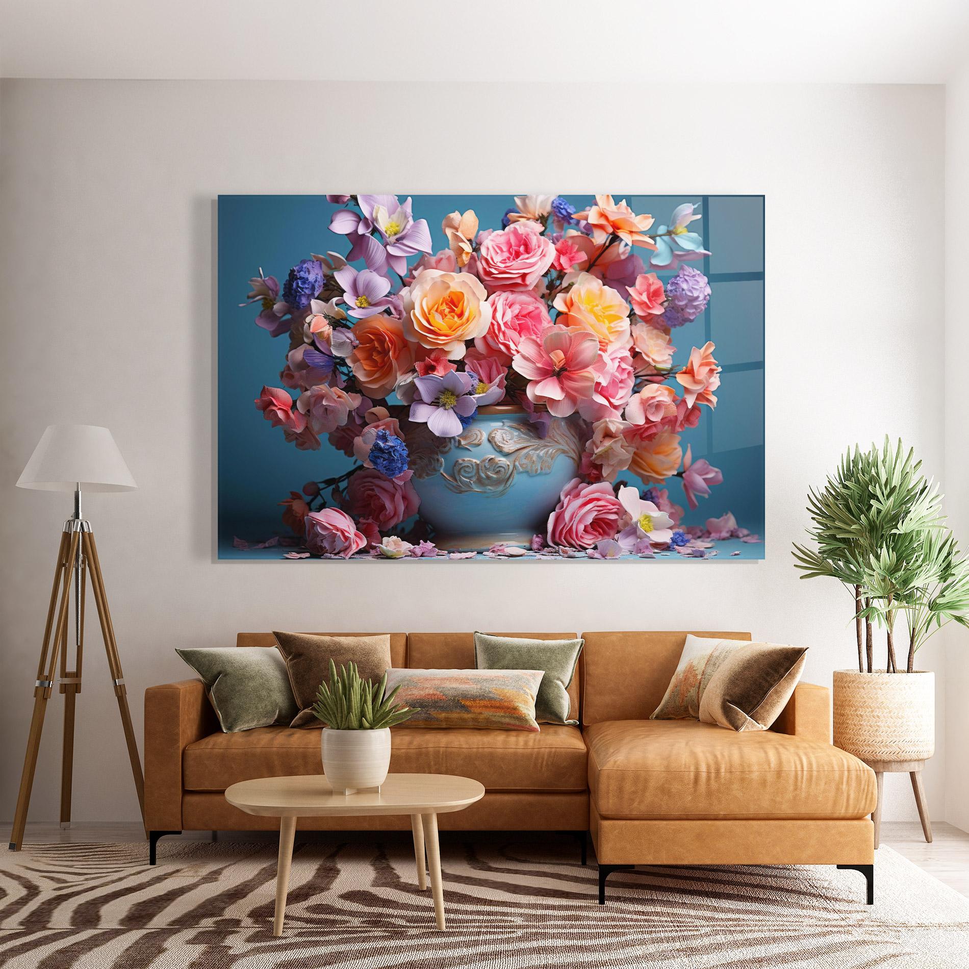 Tablou Sticla Blue Vase Flowers mockup 7