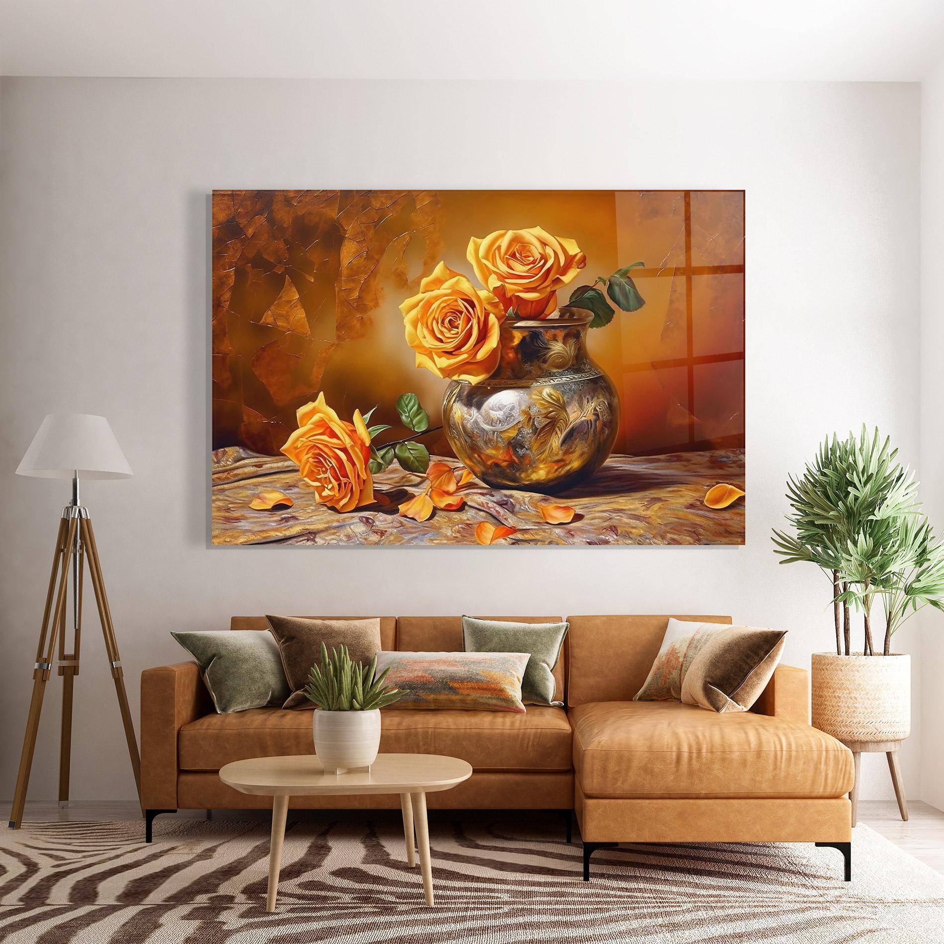 Tablou Sticla Orange Roses Vase mockup 7