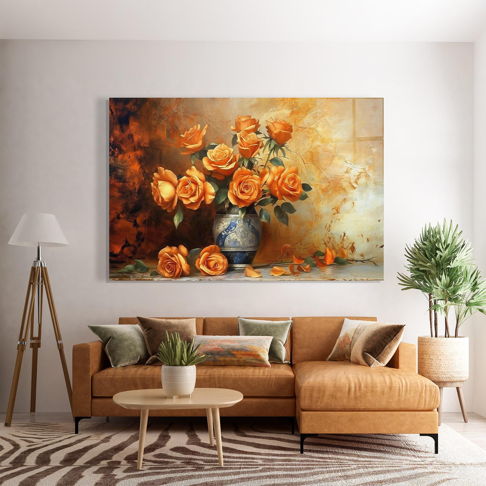 Tablou Sticla Pretty Orange Rose Vase mockup 7