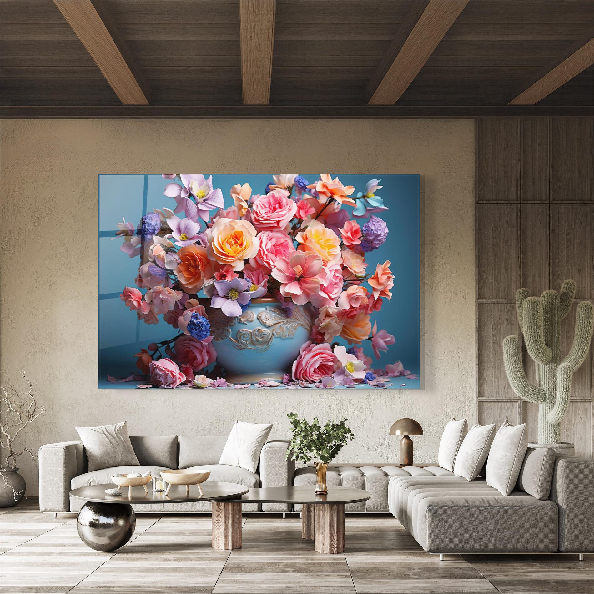 Tablou Sticla Blue Vase Flowers mockup 8