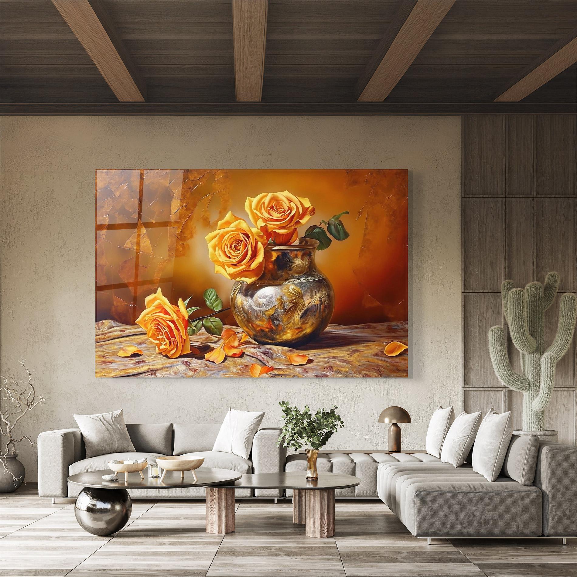 Tablou Sticla Orange Roses Vase mockup 8