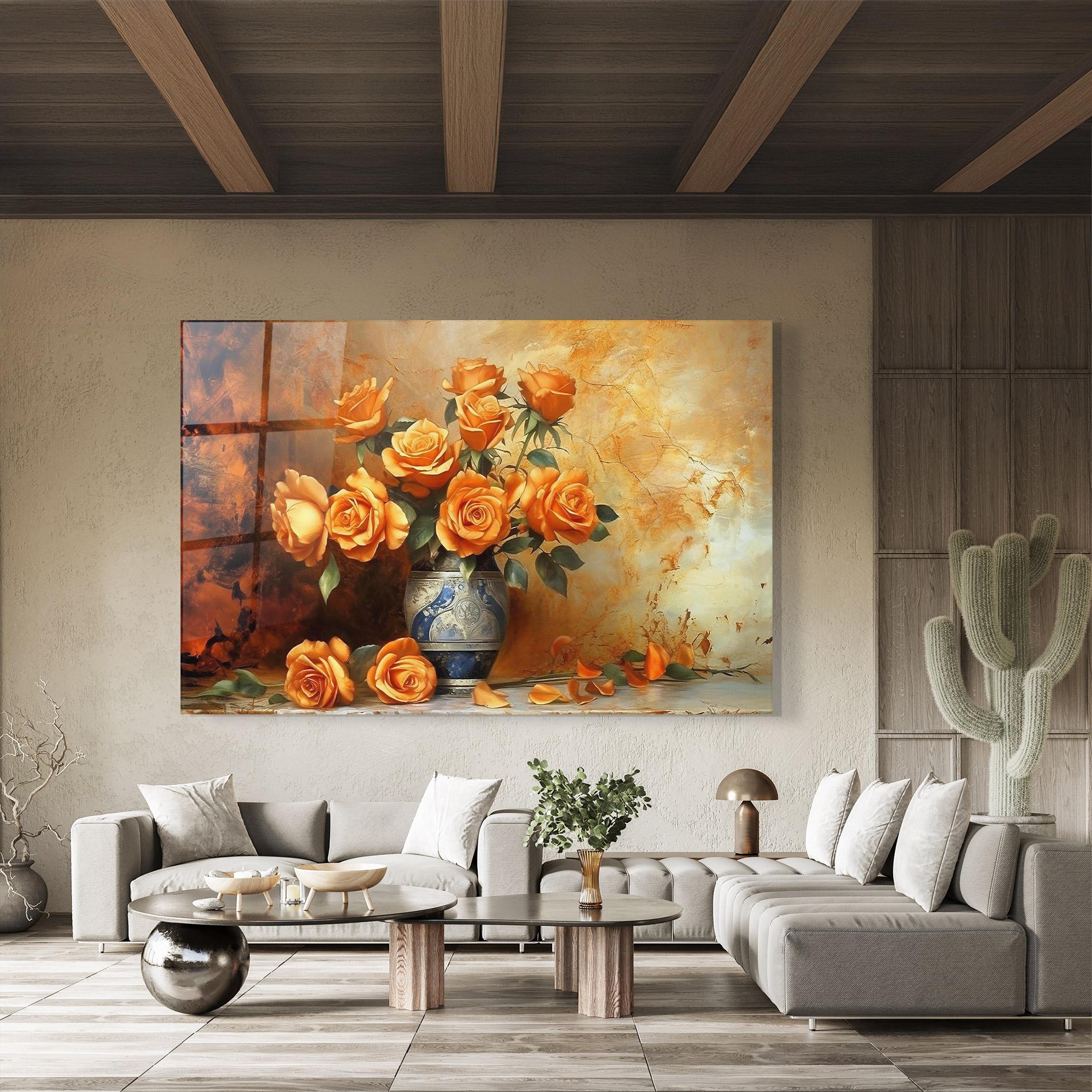 Tablou Sticla Pretty Orange Rose Vase mockup 8