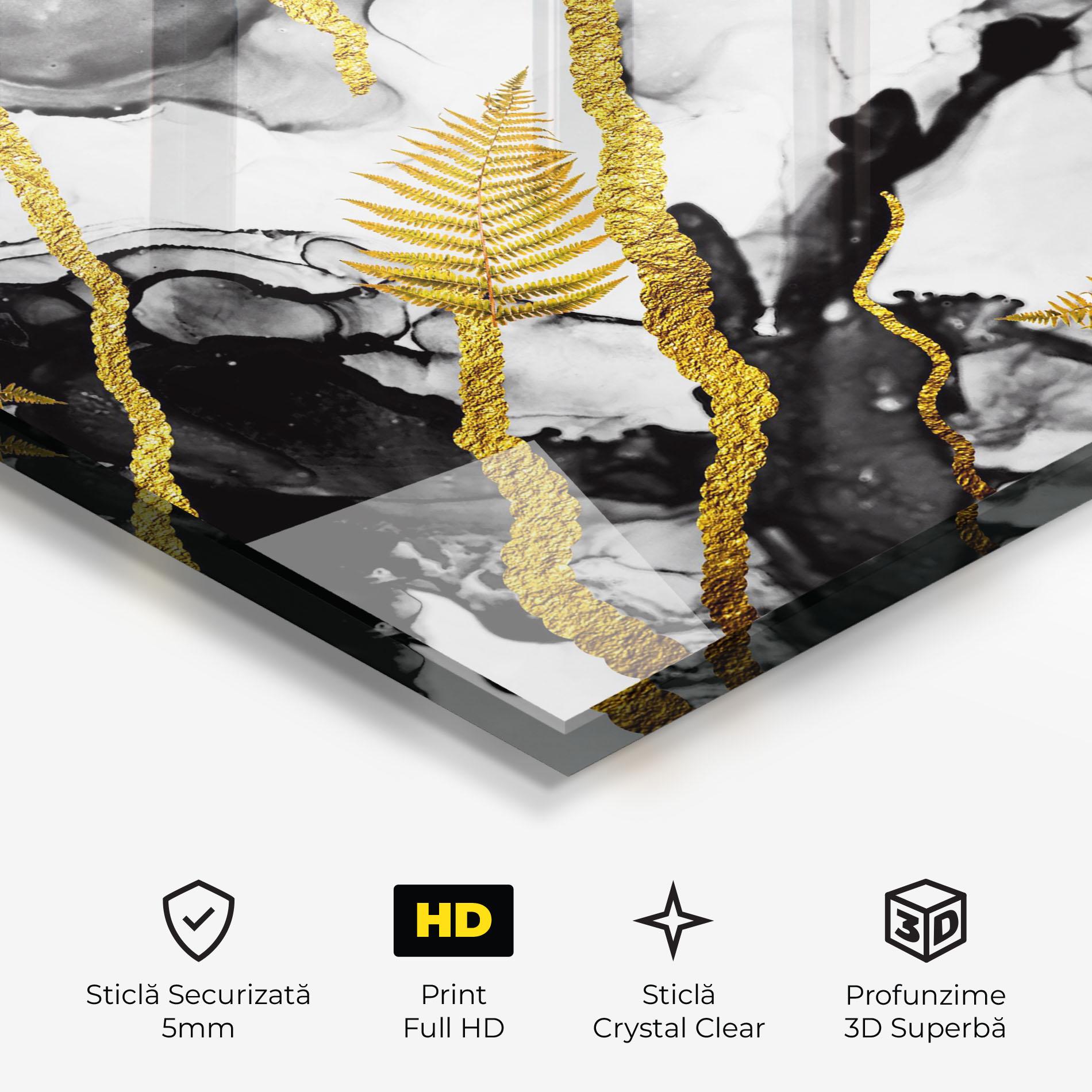 Tablou Sticla Abstract Golden Leaves mockup 3
